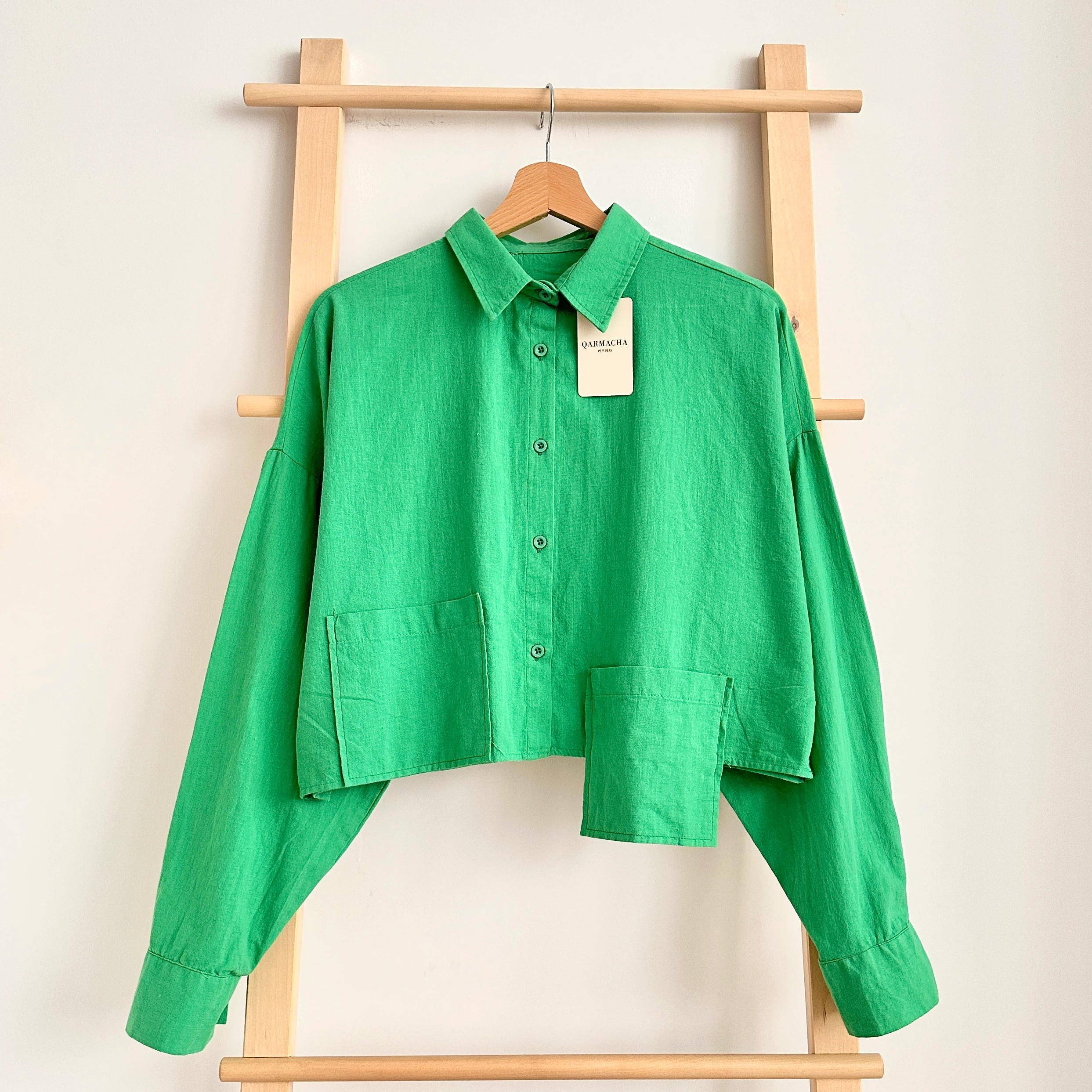 Çapraz Cepli Crop Gömlek