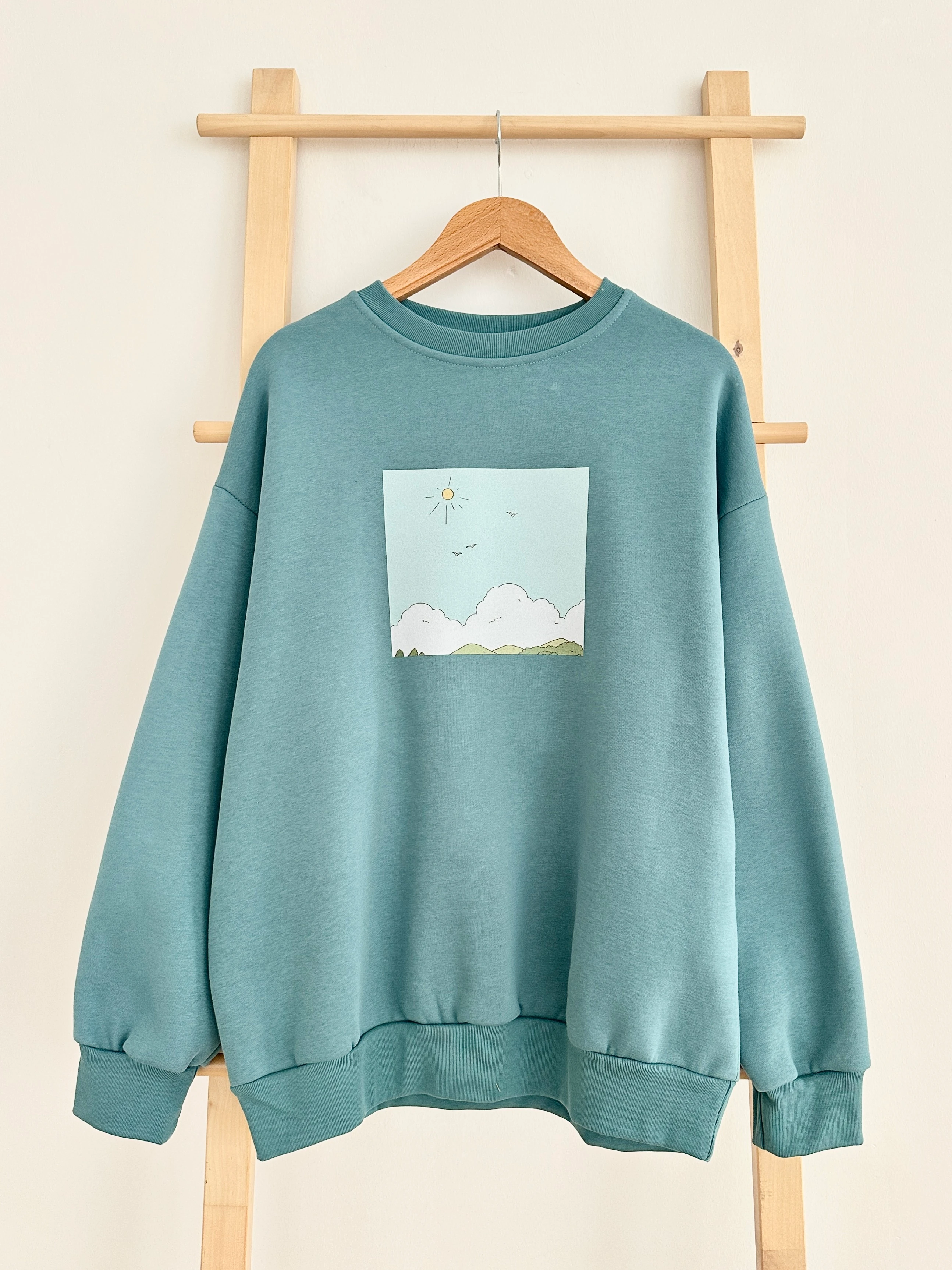 Baskılı 3 İplik Sweat - Turkuaz