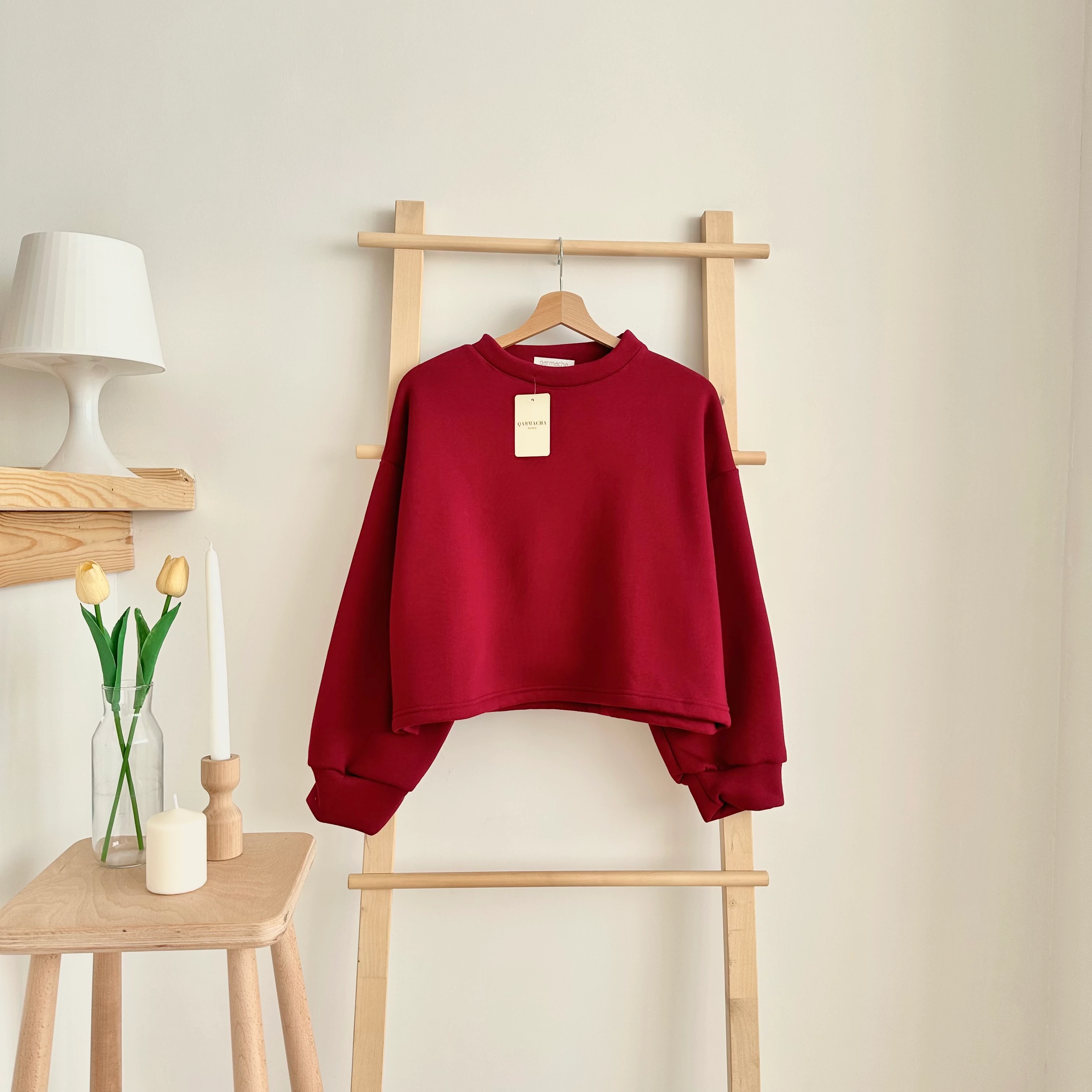 3 İplik Düz Crop - Bordo