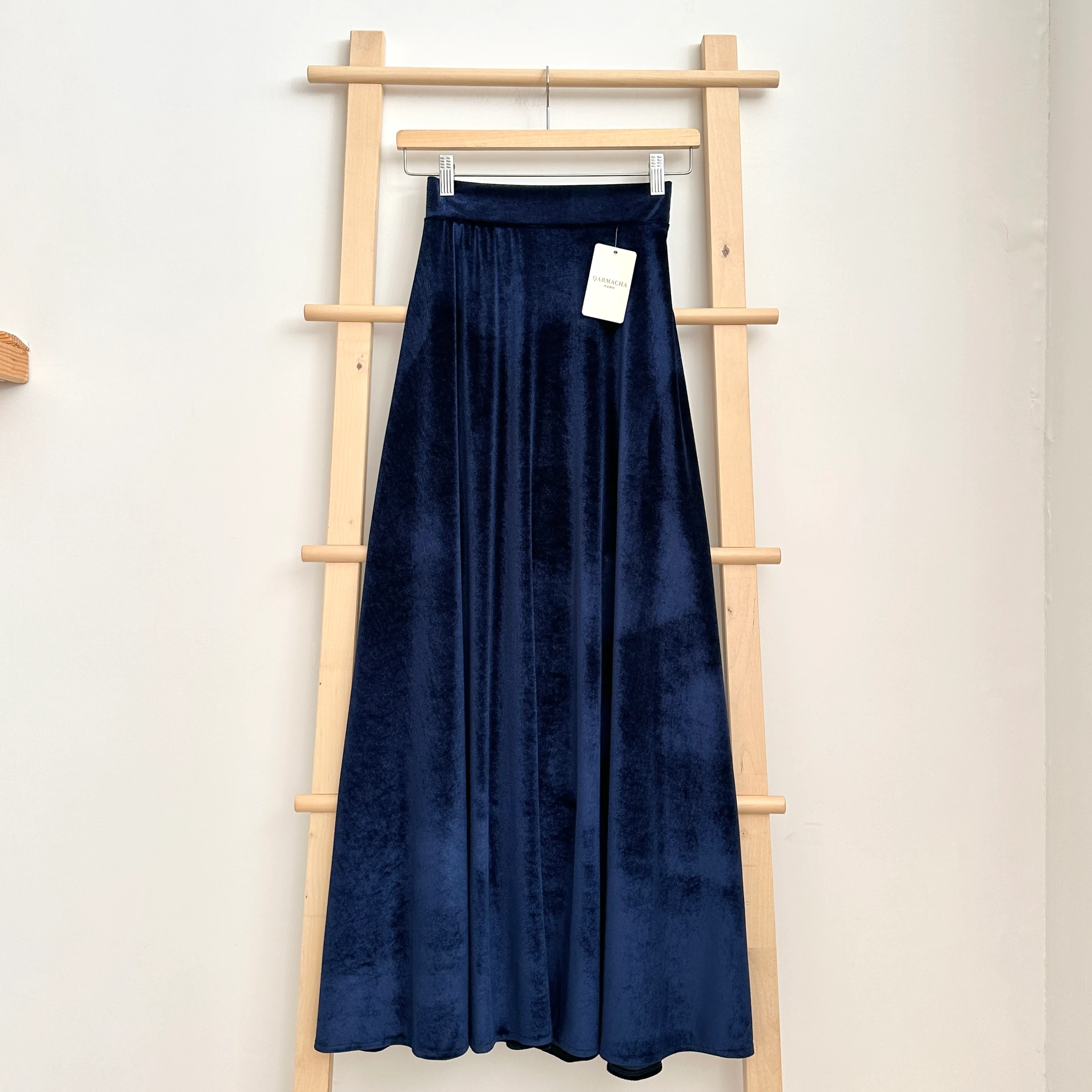 Kadife Kloş Etek - Lacivert