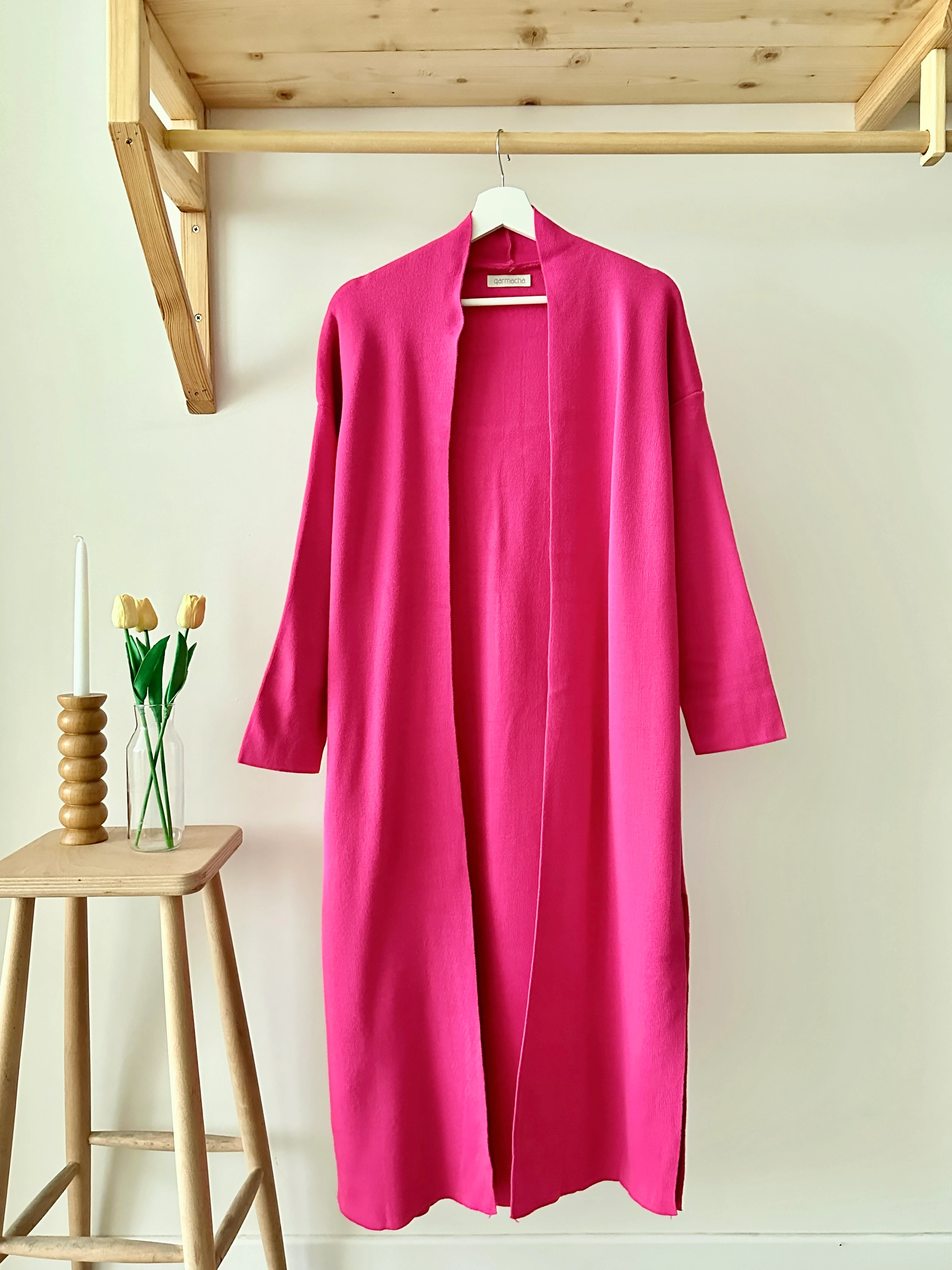 Uzun Salaş Triko Hırka - Fuşya