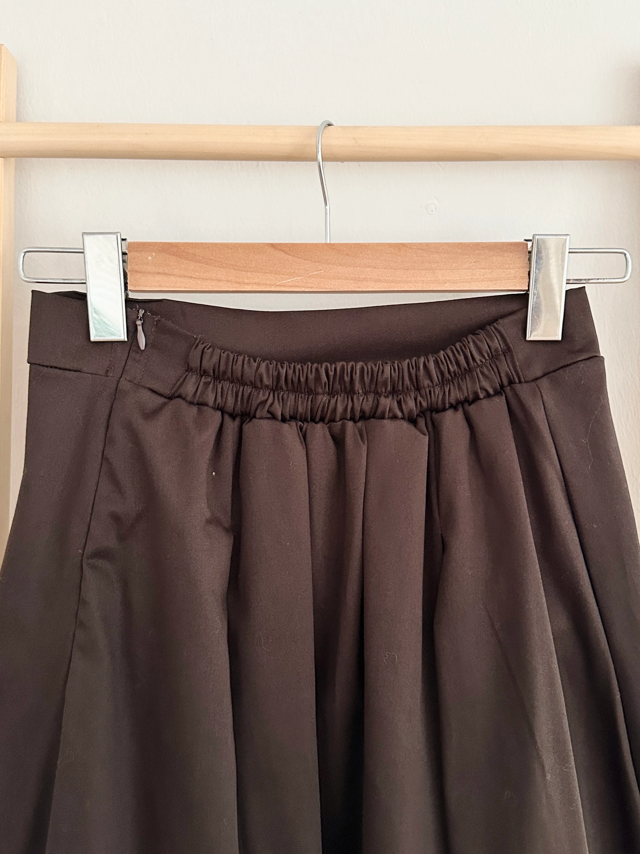 Çift Pileli Koton Etek - Koyu Kahve