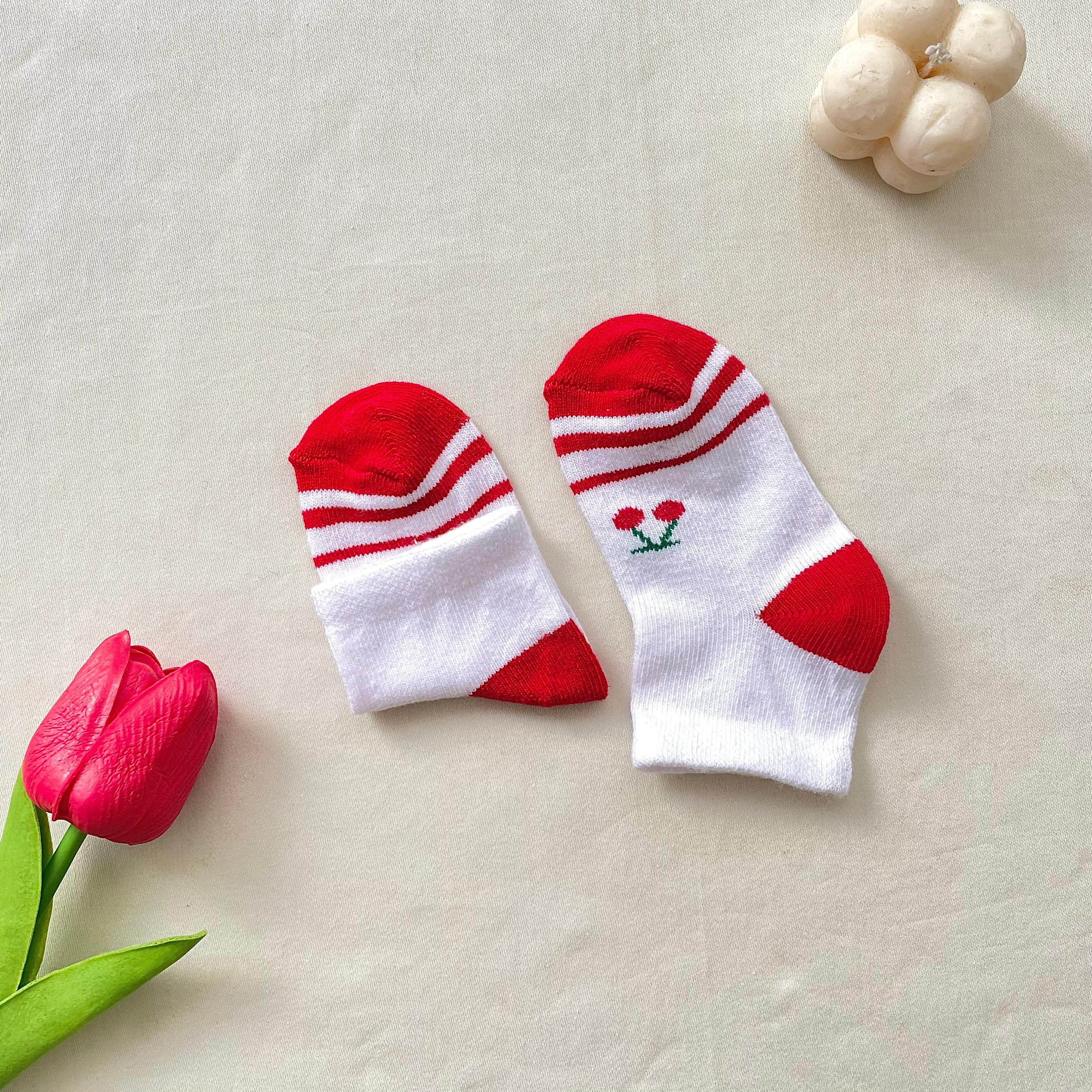 Bebek Çorap - Kırmızı Kiraz Desenli