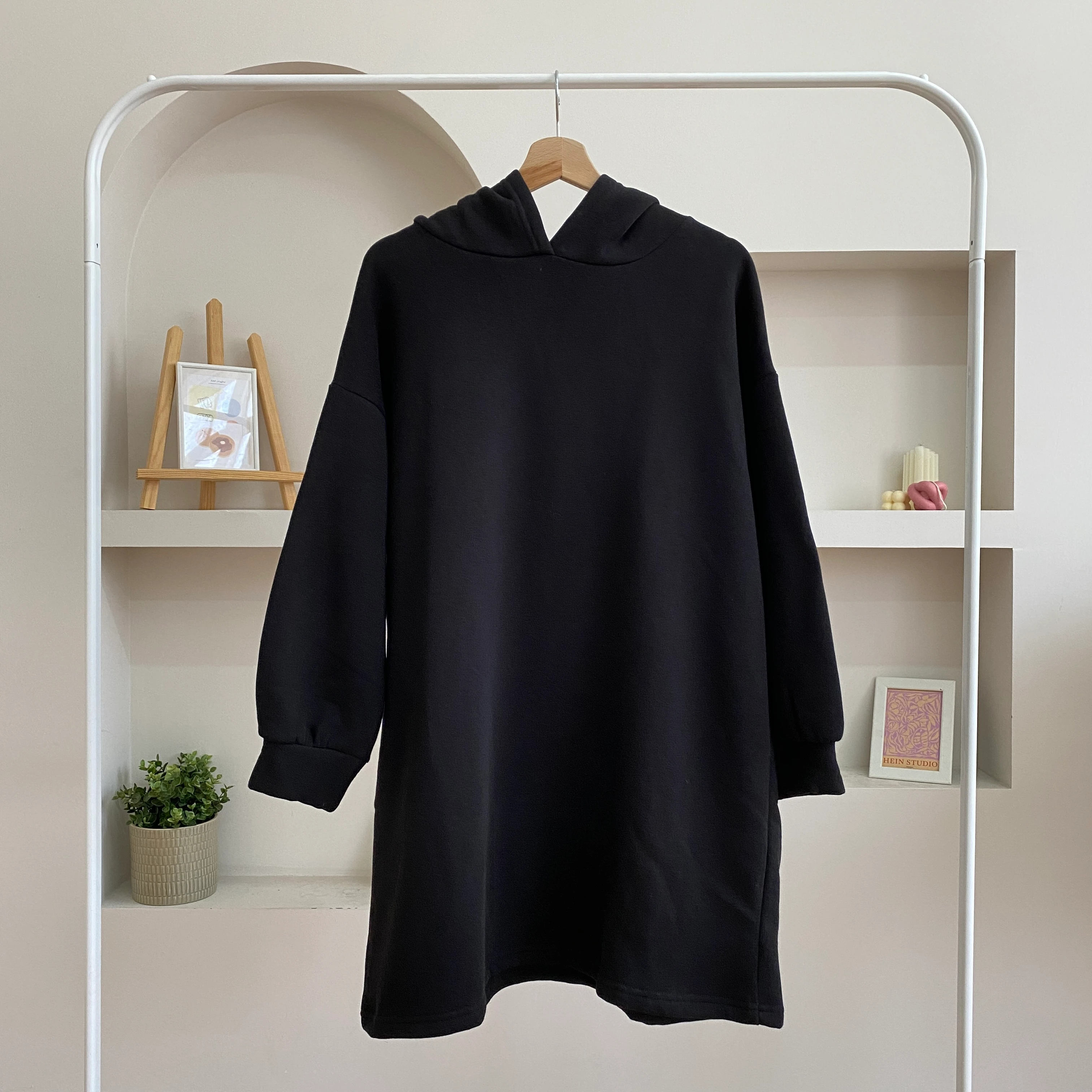 3 İplik Şapkalı Tunik - Siyah