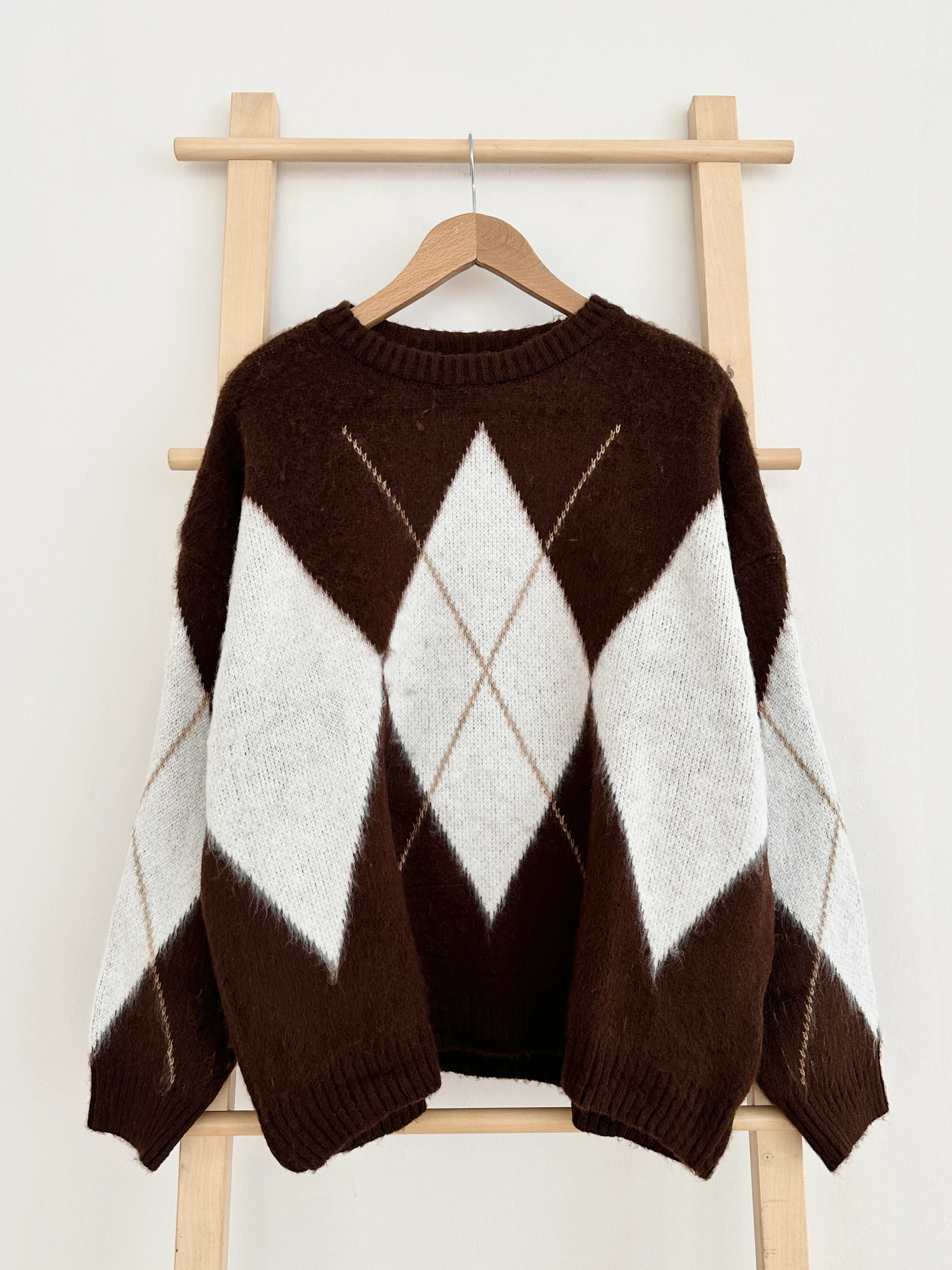 Baklava Desenli Yumoş Kazak - Çikolata Kahve