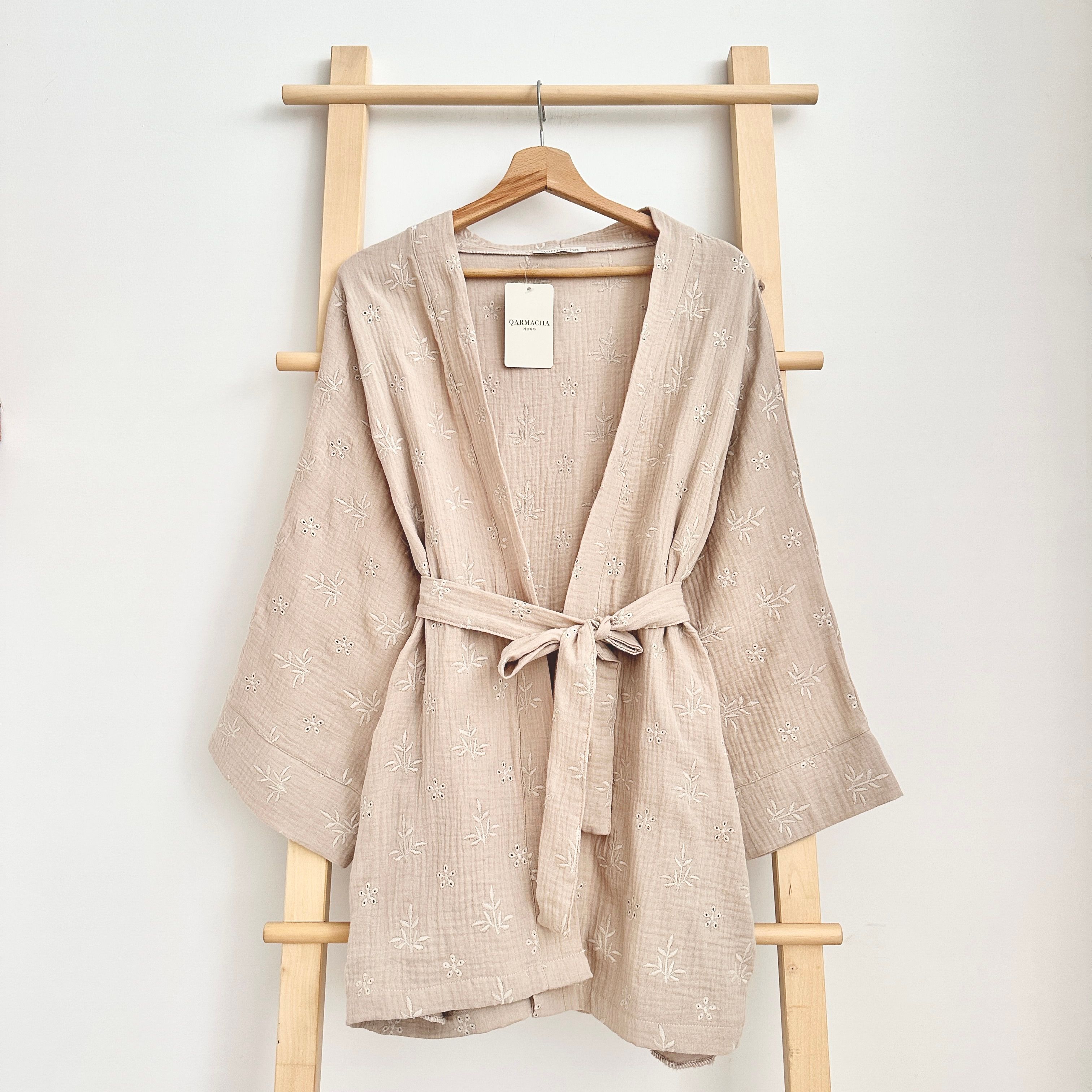 Fistolu Müslin Kimono - Taş