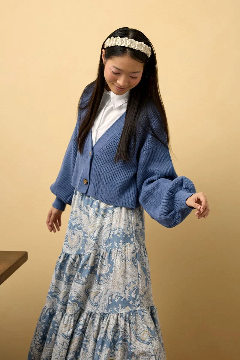 BALON KOL TRİKO CROP HIRKA - Koyu indigo