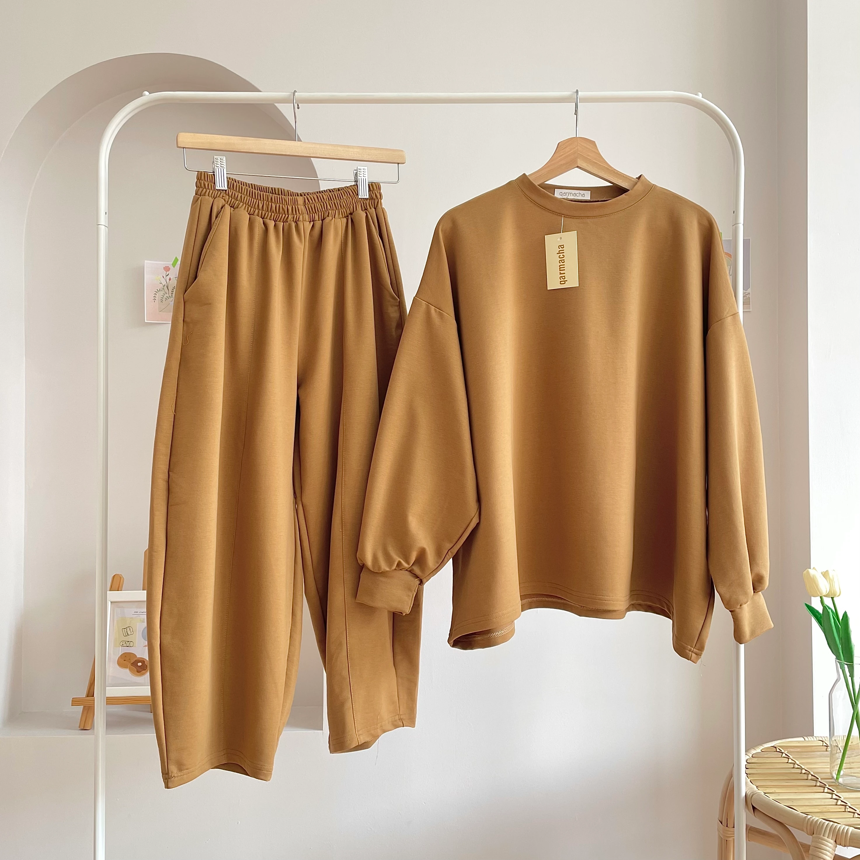 Penye Şalvar Takım - Camel