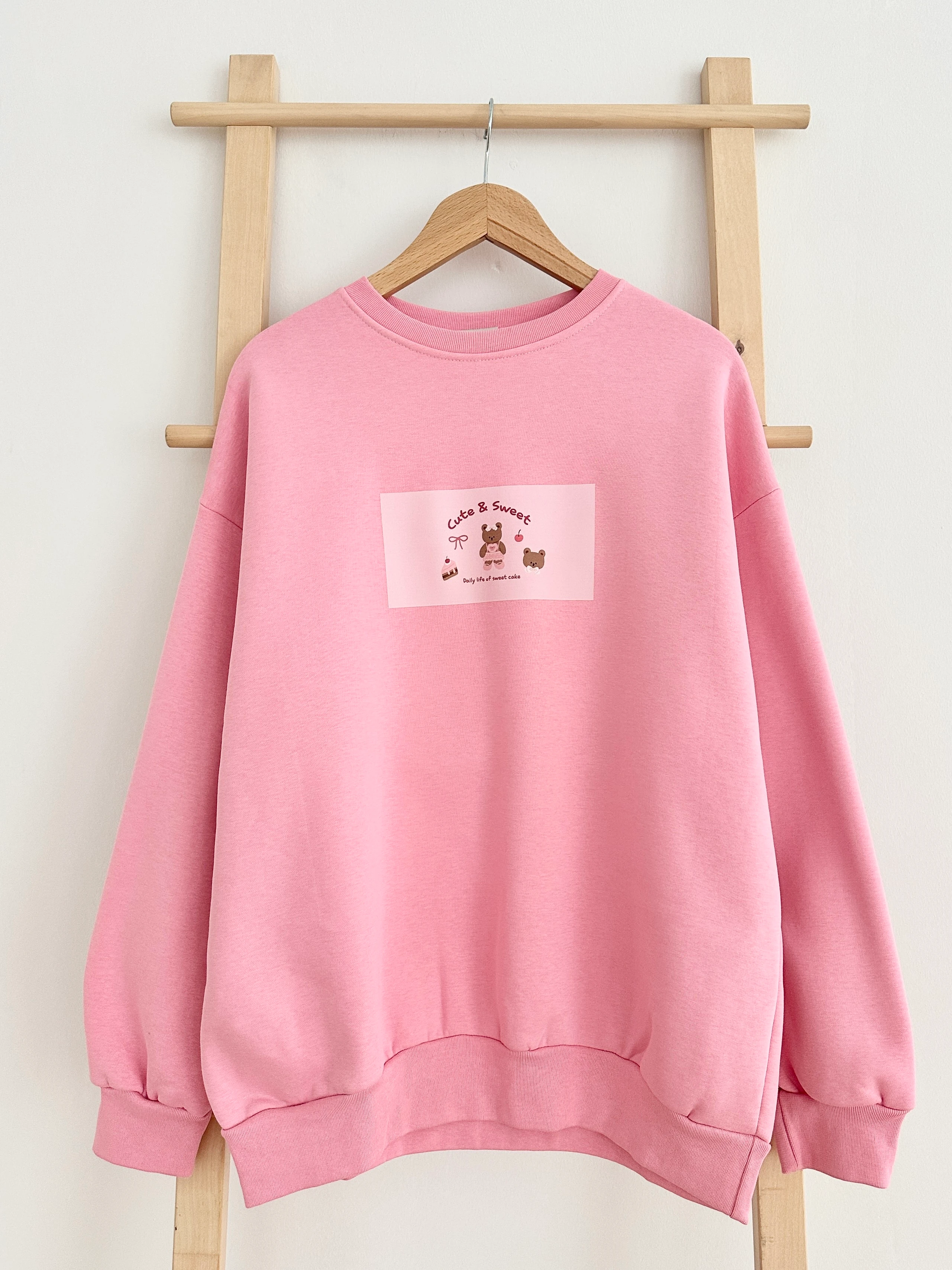 Baskılı 3 İplik Sweat - Pembe