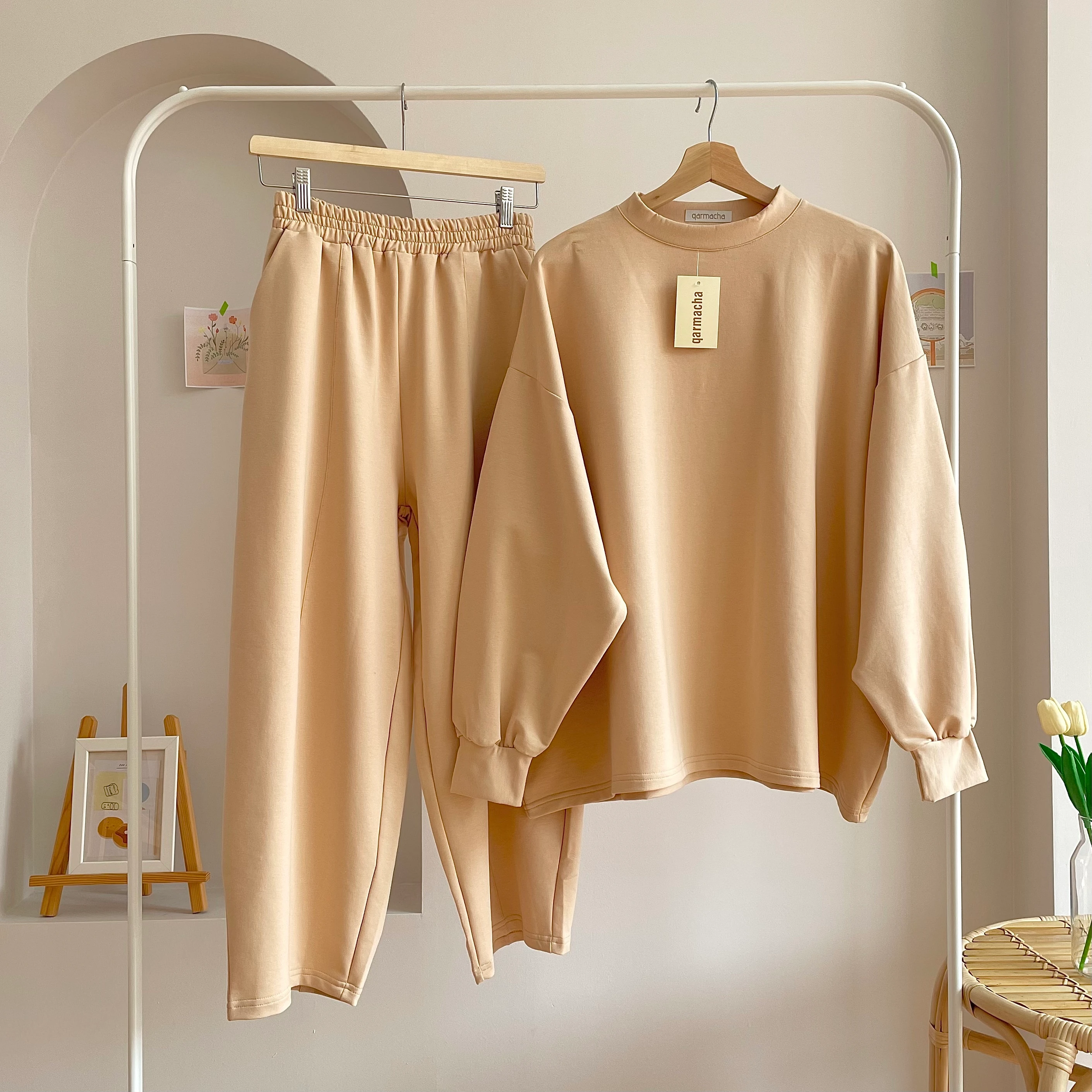 Penye Şalvar Takım - Krem