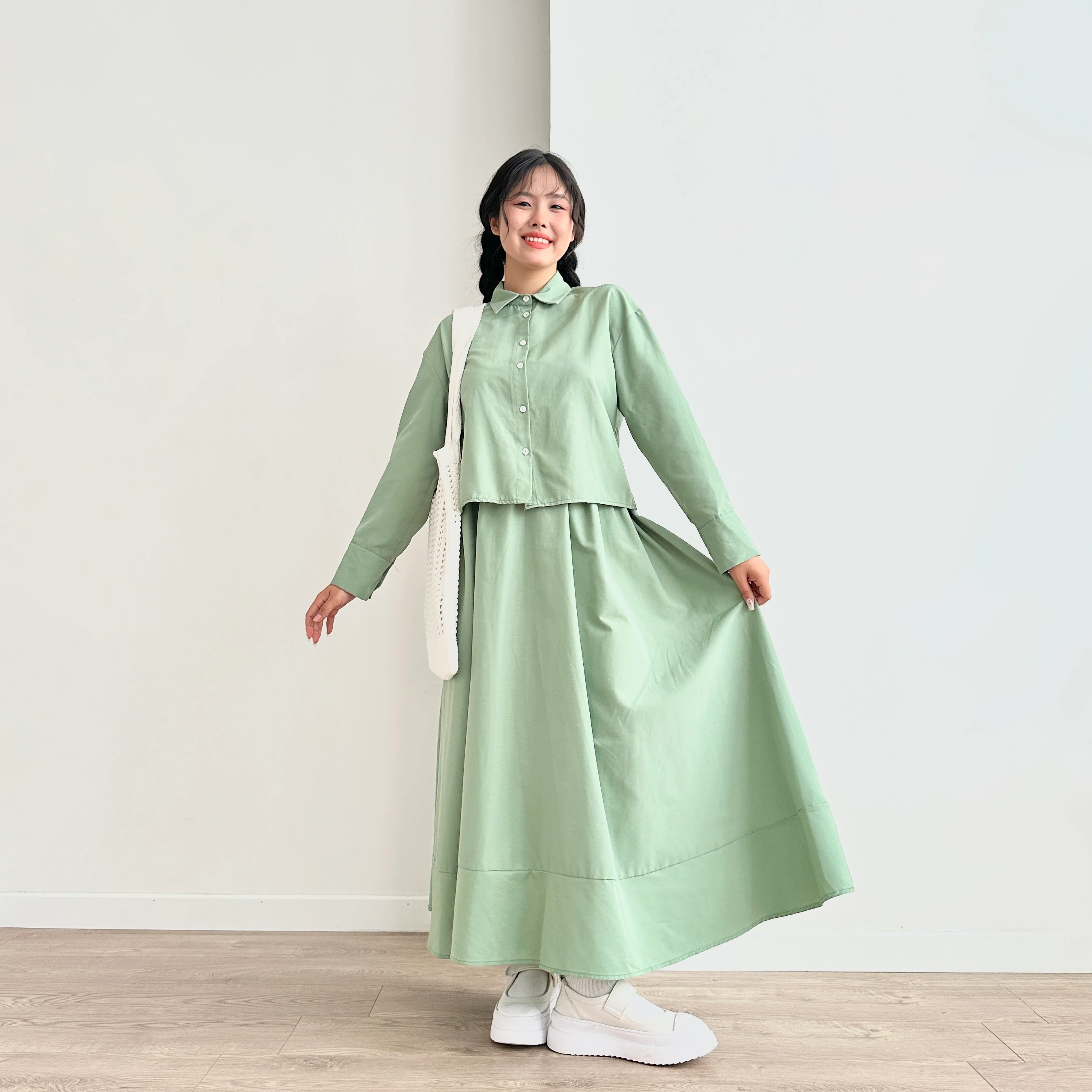 İnce Crop Gömlek & Etek Takım