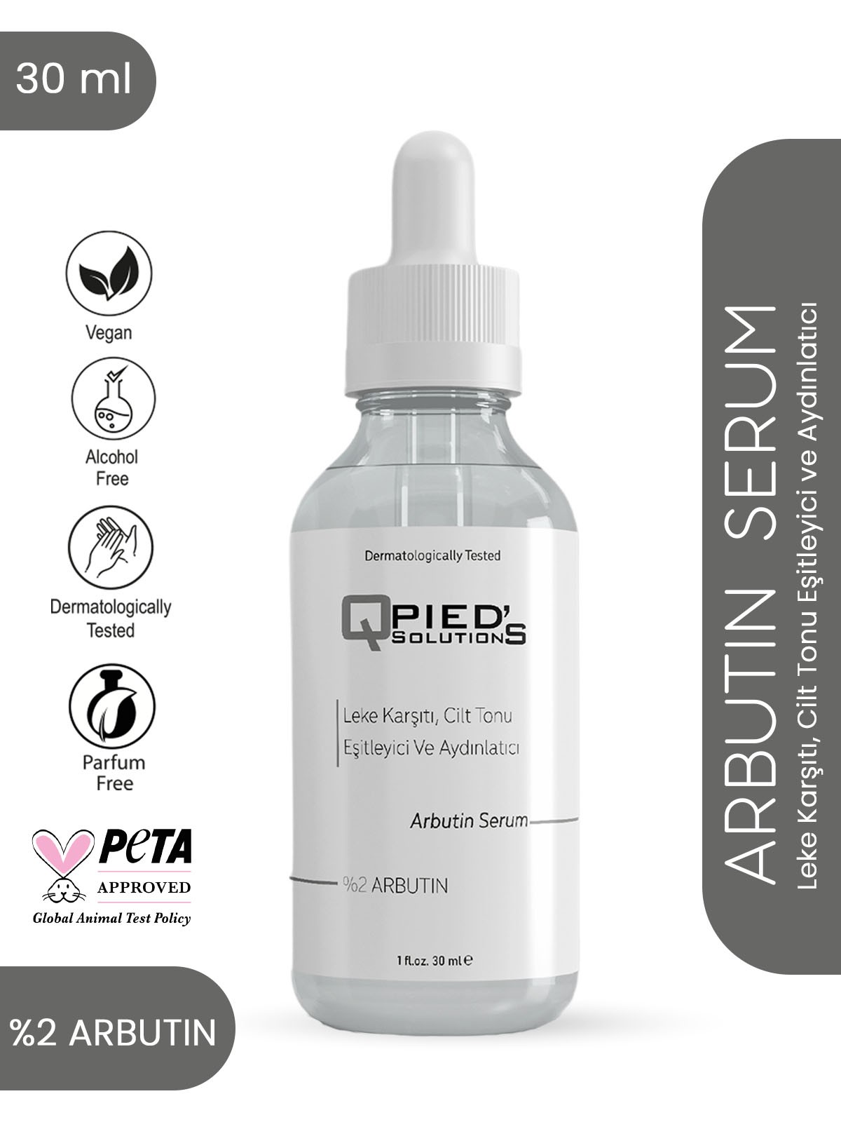 Qpied's Solutions Leke Karşıtı, Cilt Tonu Eşitleyici ve Aydınlatıcı Arbutin Serum 30 ml