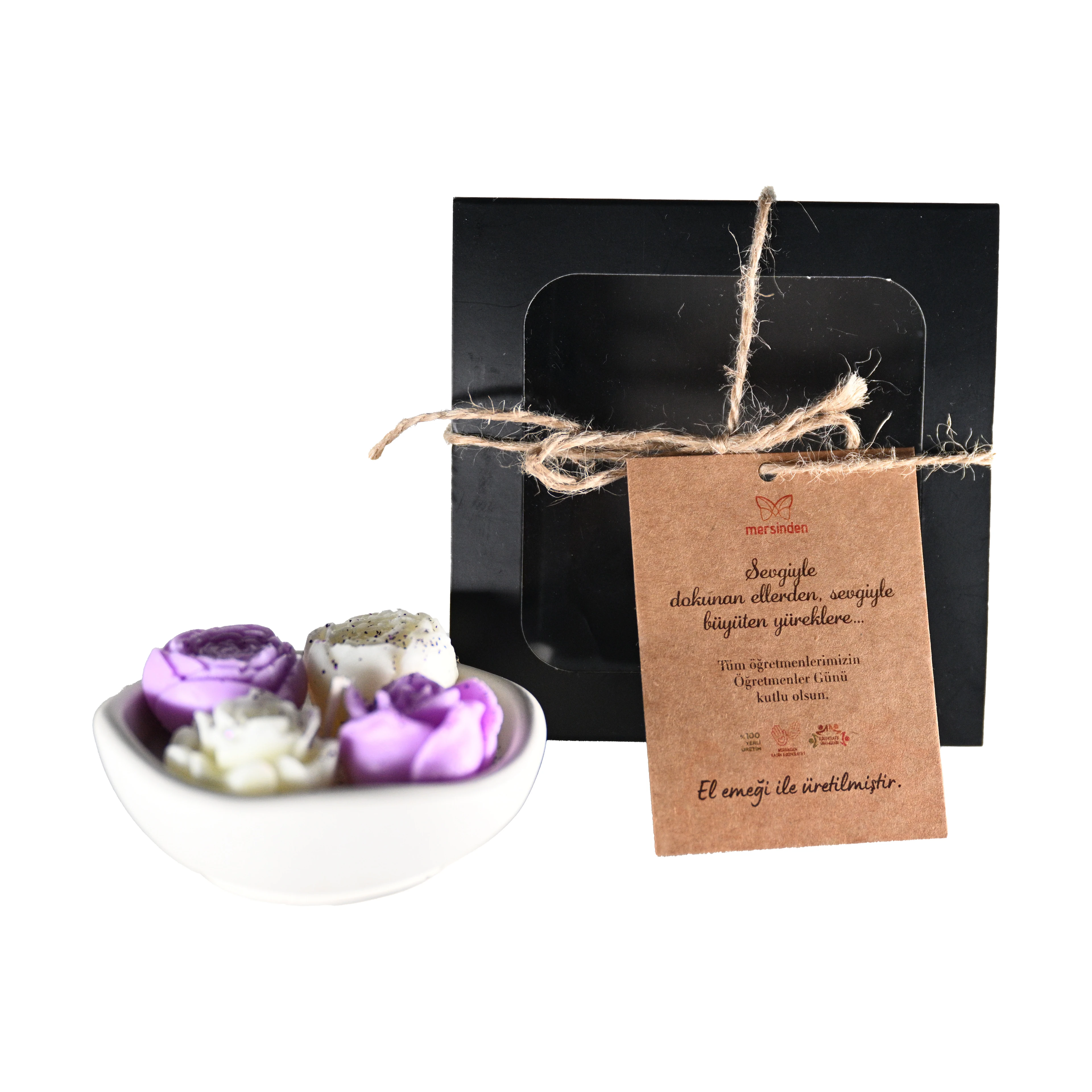  Seramikte Lavantalı Çiçek Buketi Mum ( Lavanta Zarafeti )