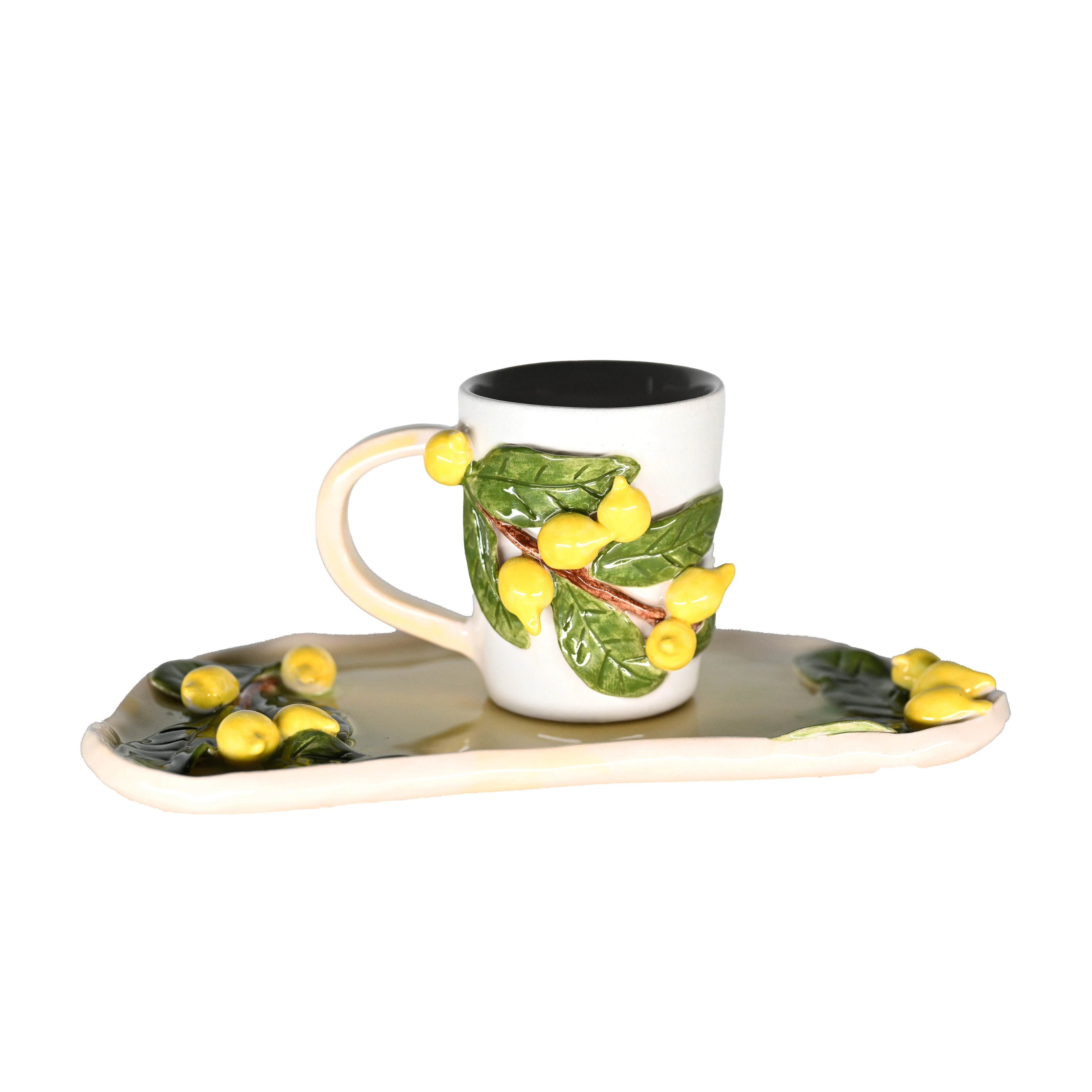 Seramik  Kahve Bardağı Tabaklı Limonlu Set