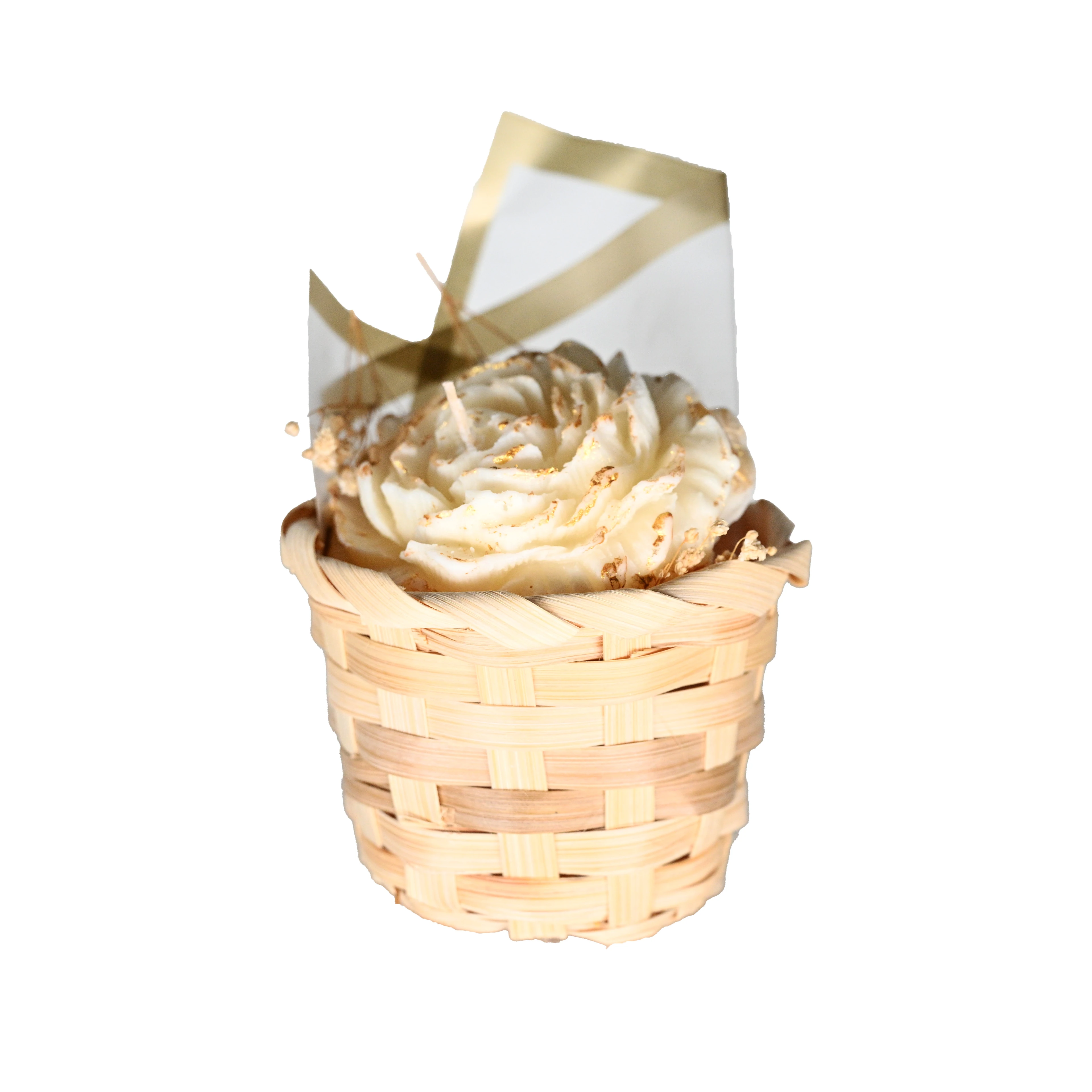 Sepetli Çiçek  Buketi  Mum ( BEYAZ DÜŞ MUM