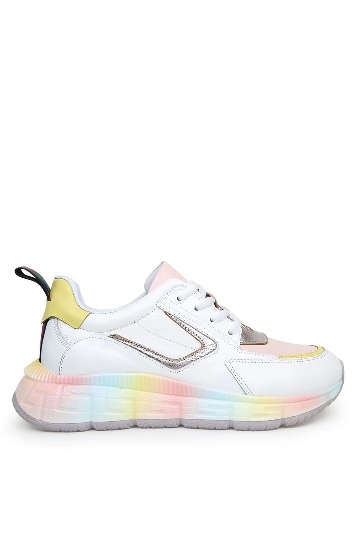 Enna Hakiki Deri Pudra Detaylı Sneaker Beyaz