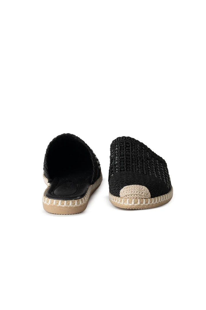 Pera Taşlı Siyah Espadril Terlik
