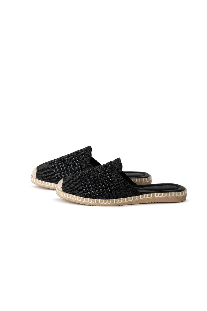 Pera Taşlı Siyah Espadril Terlik