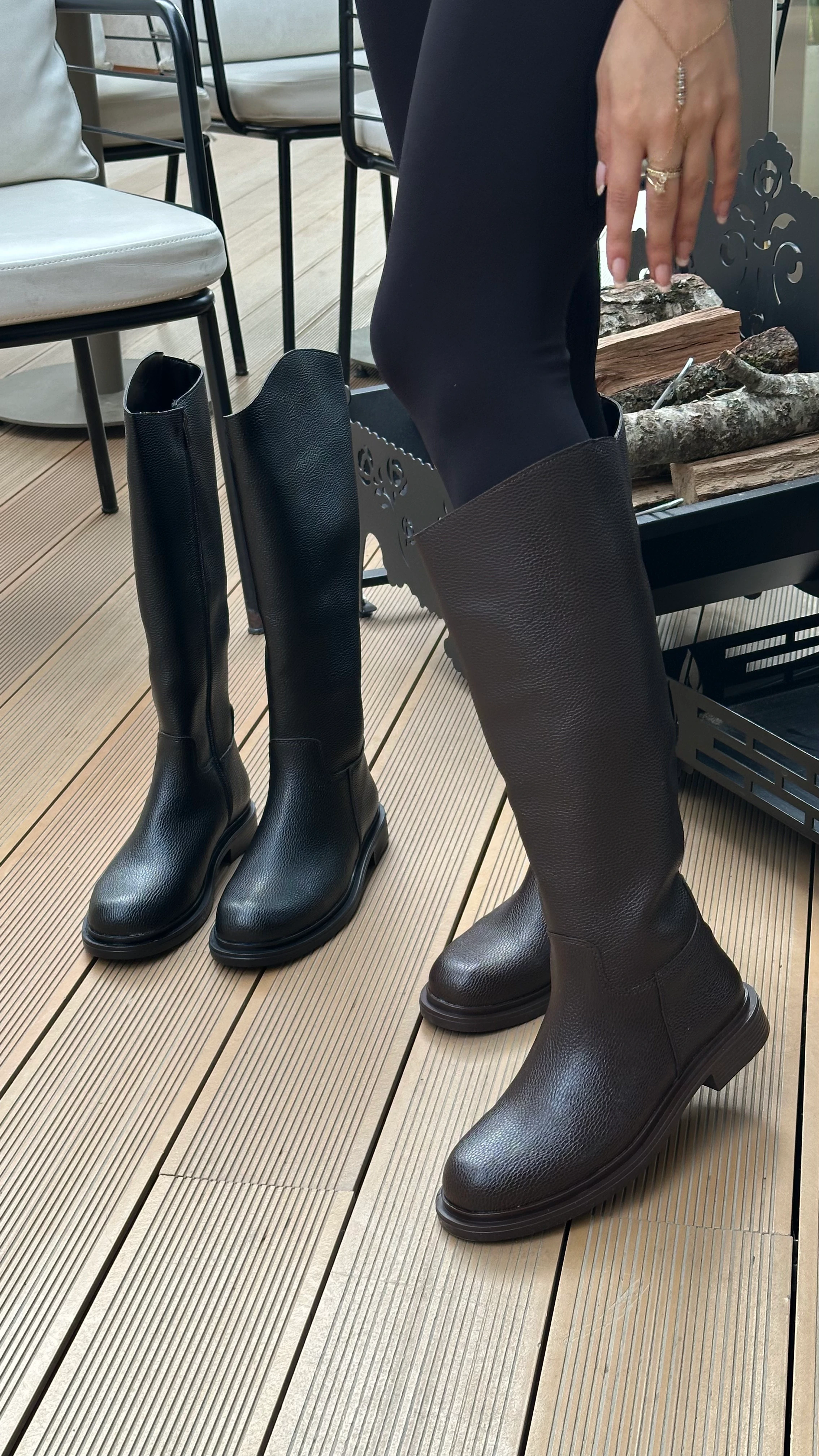 Clara Suni Deri Fermuarlı Çizme