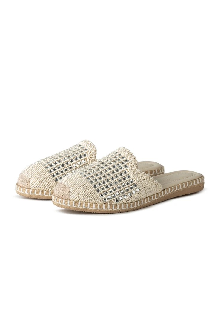 Pera Taşlı Bej Espadril Terlik