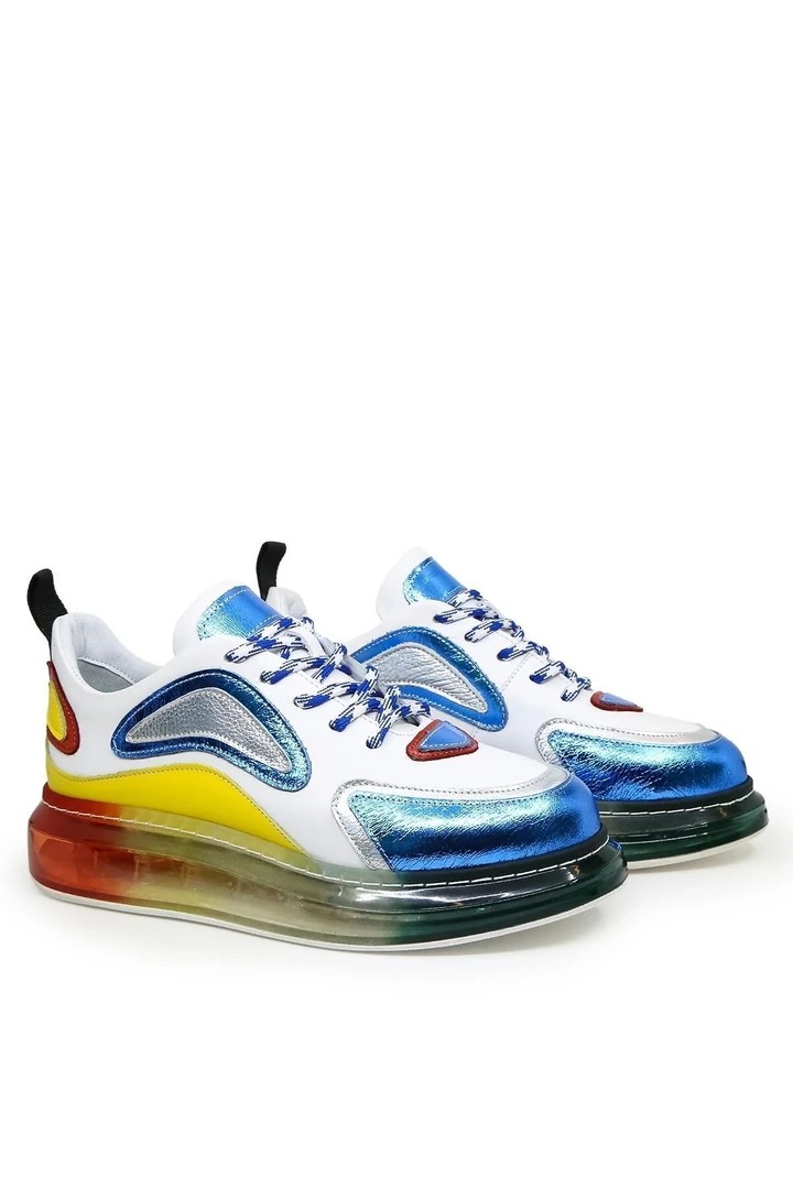 Lucca Hakiki Deri Air Tabanlı Renkli Sneaker Beyaz