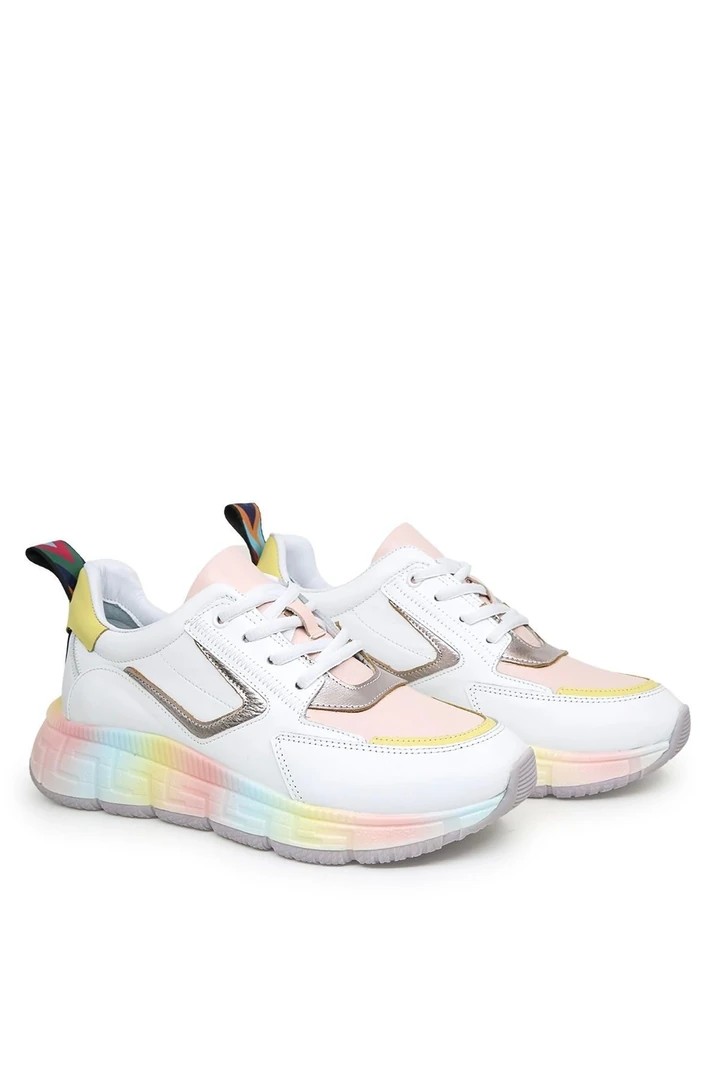 Enna Hakiki Deri Pudra Detaylı Sneaker Beyaz
