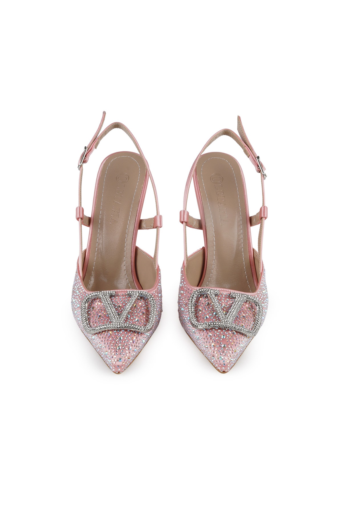 Vilda Gümüş Taş Detaylı Somon Pembe Topuklu Ayakkabı