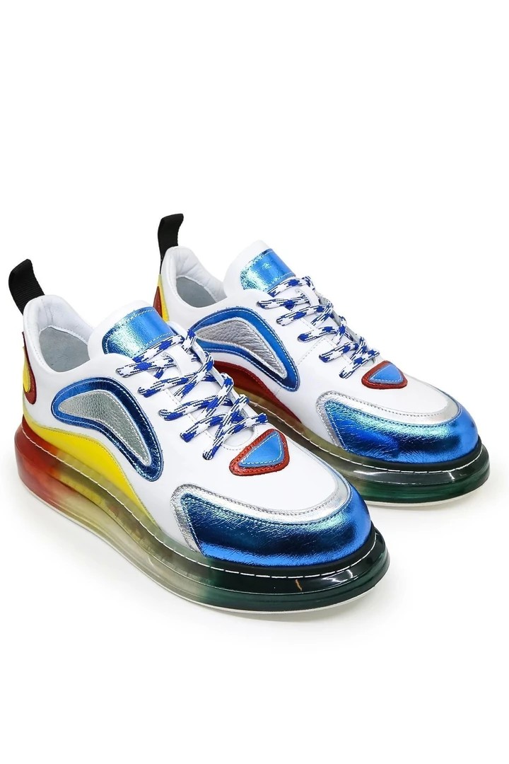 Lucca Hakiki Deri Air Tabanlı Renkli Sneaker Beyaz