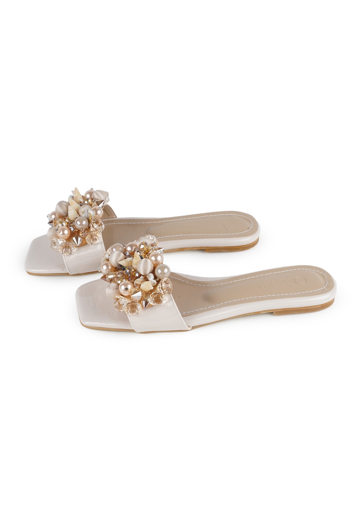 Maria Boncuklu Terlik - Bej