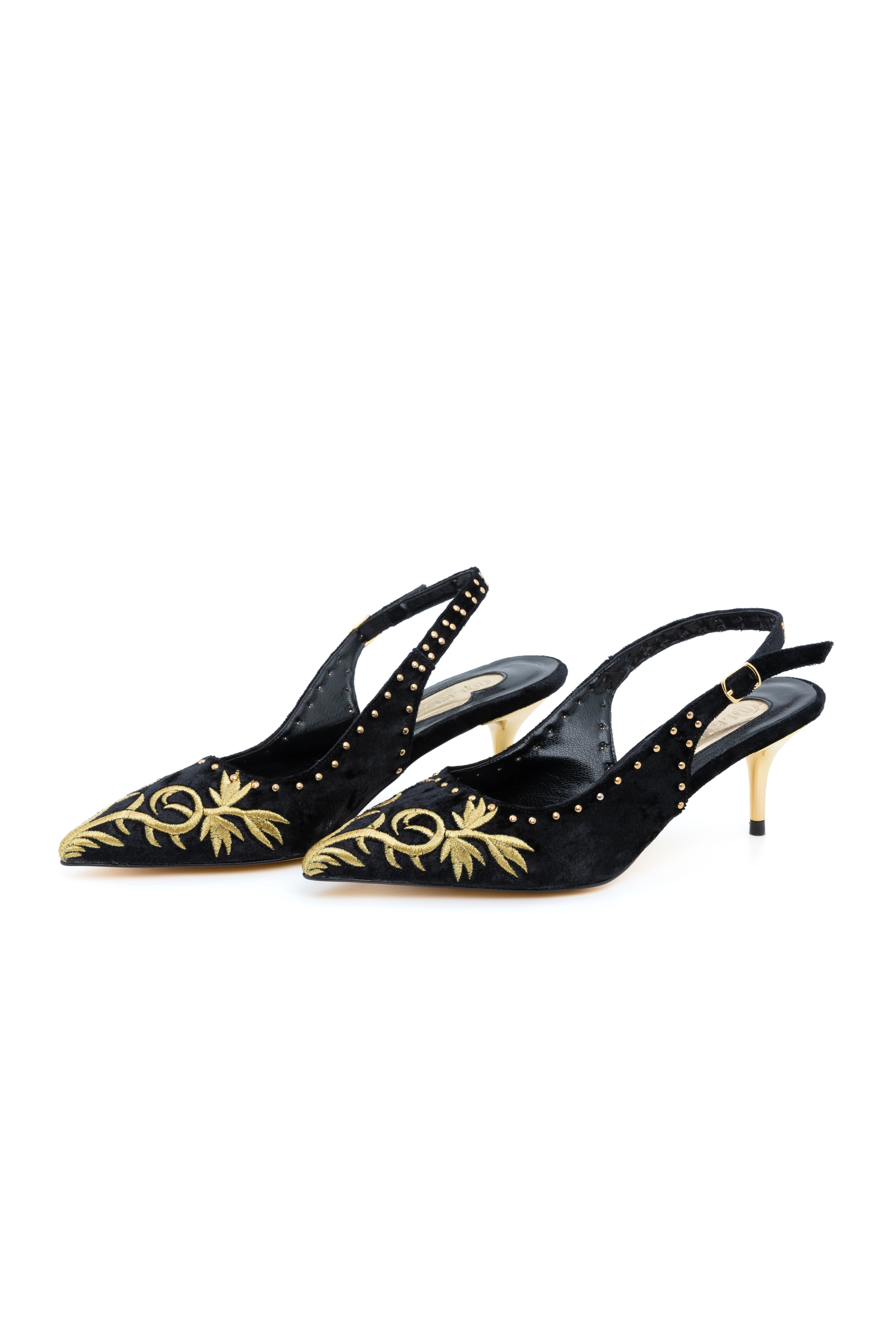 Firuze Nakış Detaylı Kısa Topuklu Ayakkabı - si̇yah