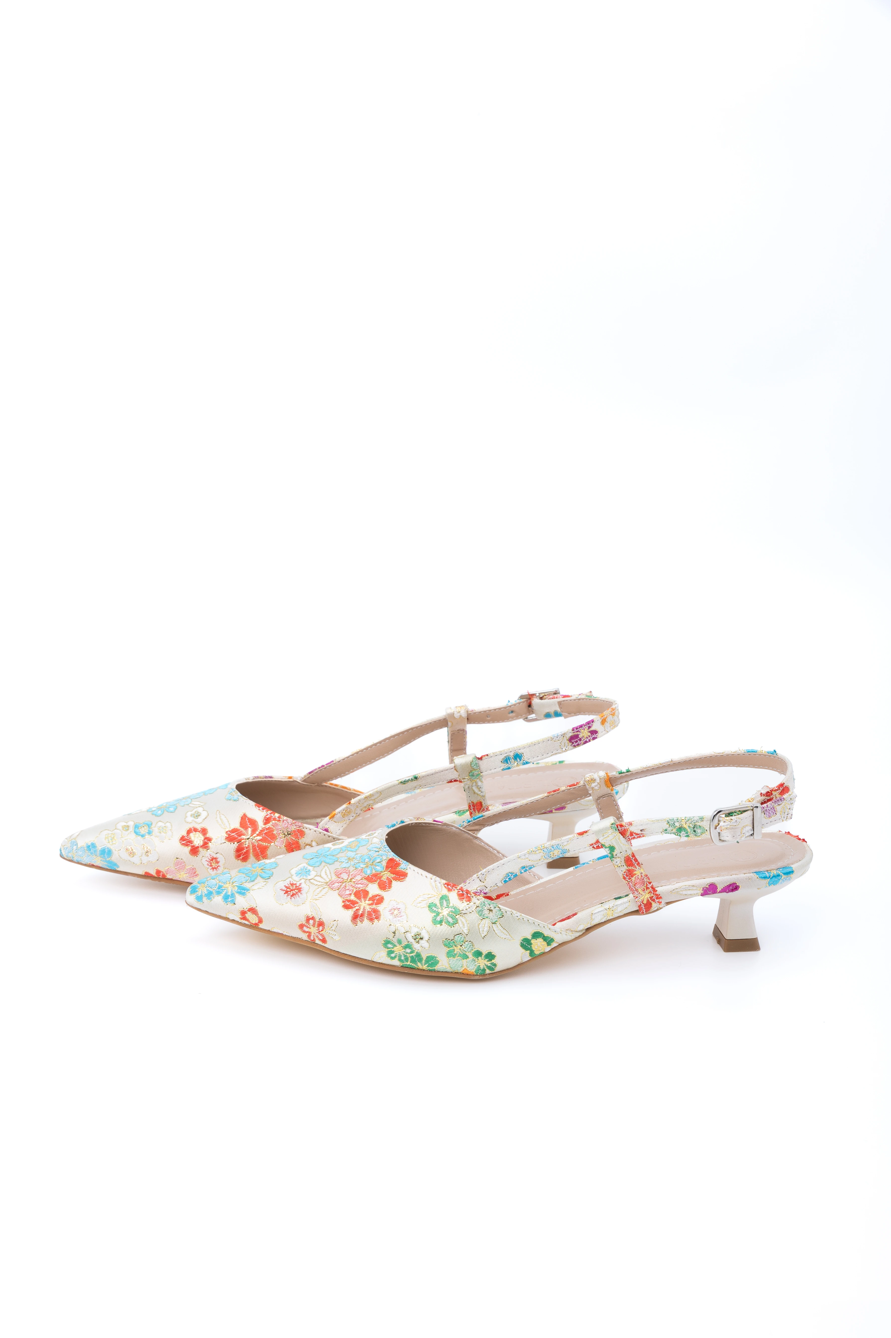 Oliva Çiçek Desenli Kısa Topuklu Ayakkbı