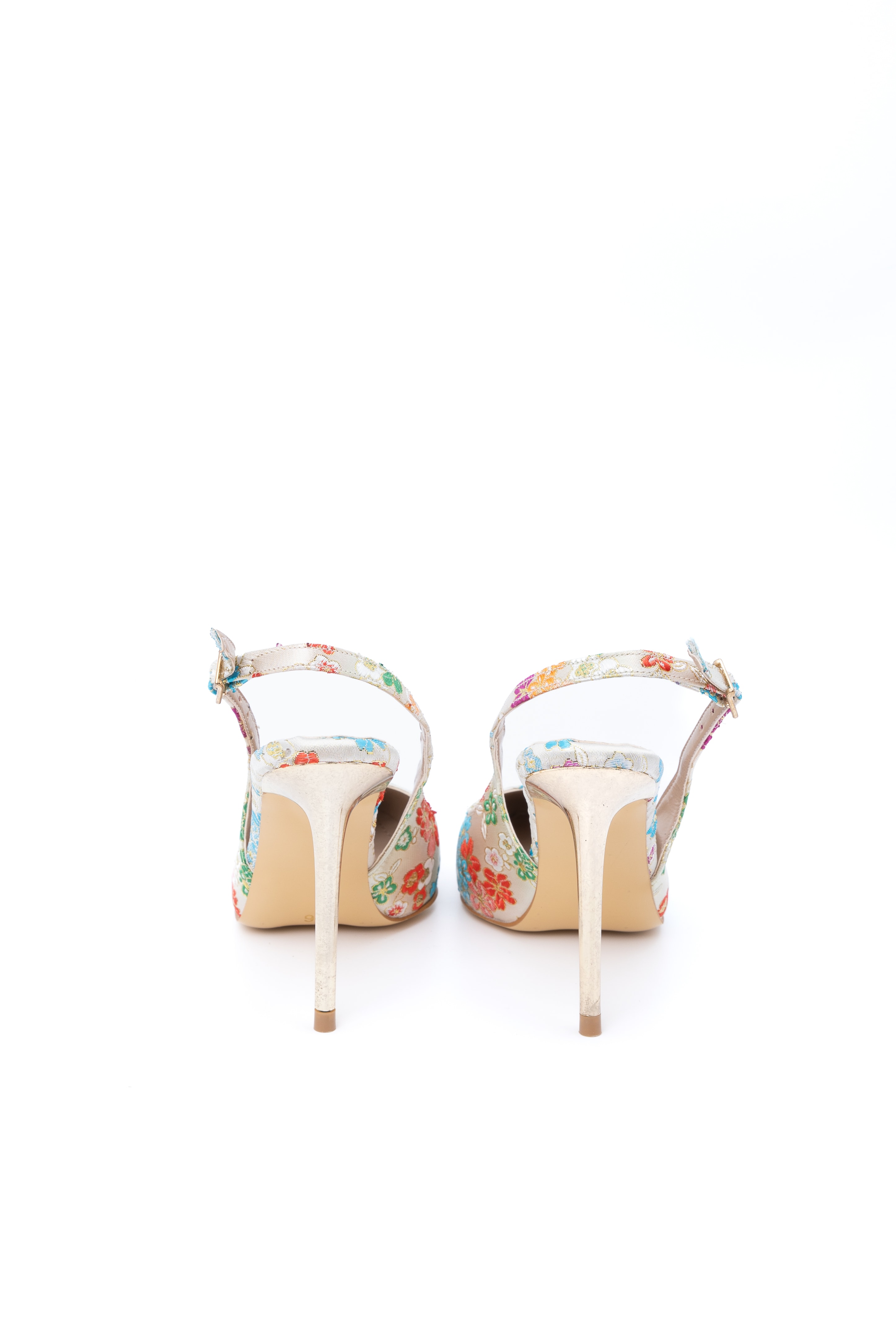 Oliva Çiçek Desenli Gold Topuklu Ayakkabı