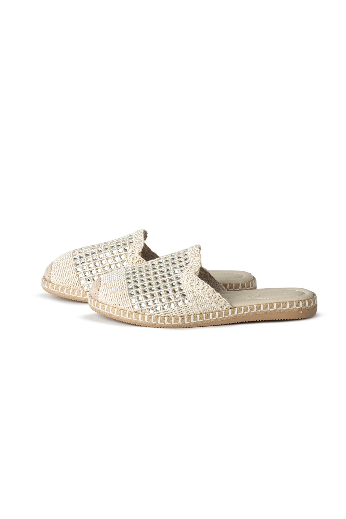 Pera Taşlı Bej Espadril Terlik