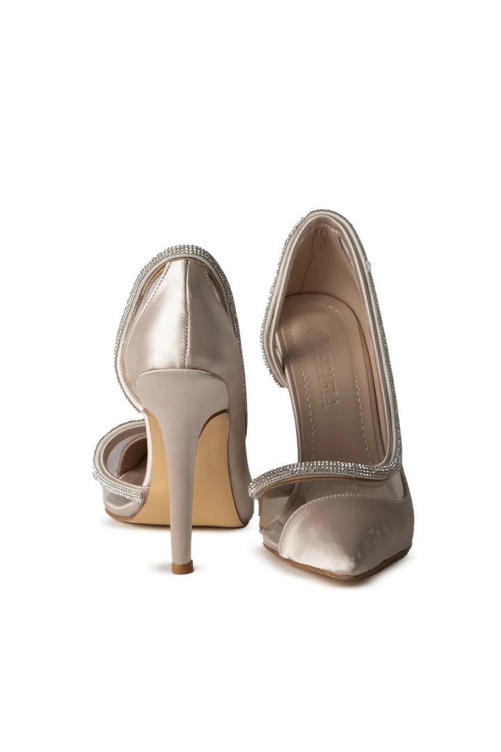 Yan Şeffaf Detaylı Stiletto Bej