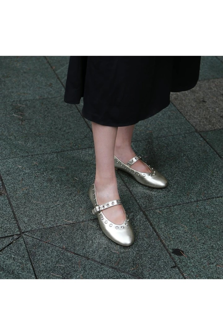 Polka Zımba Detaylı Gold Babet