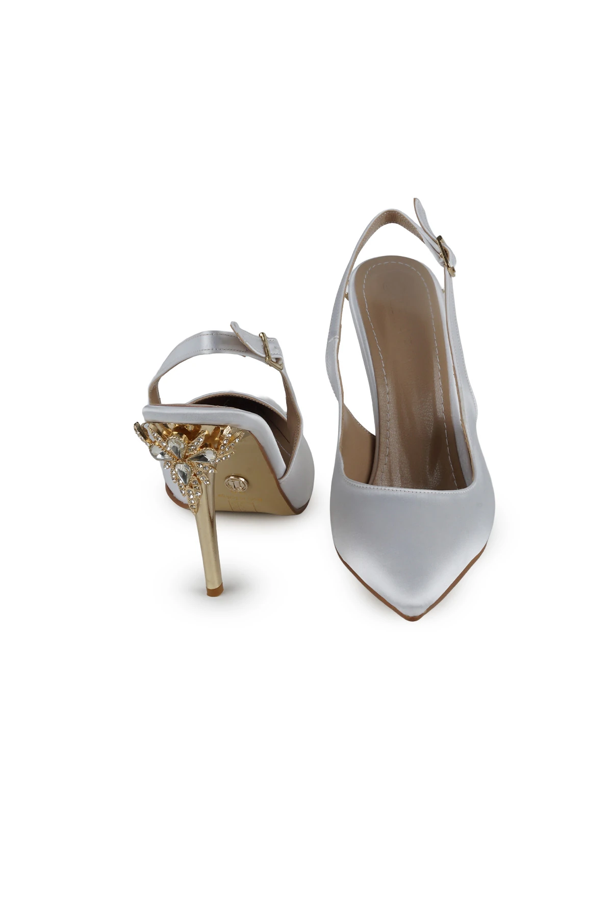 Fonda Arka Taş Detaylı Topuklu Ayakkabı