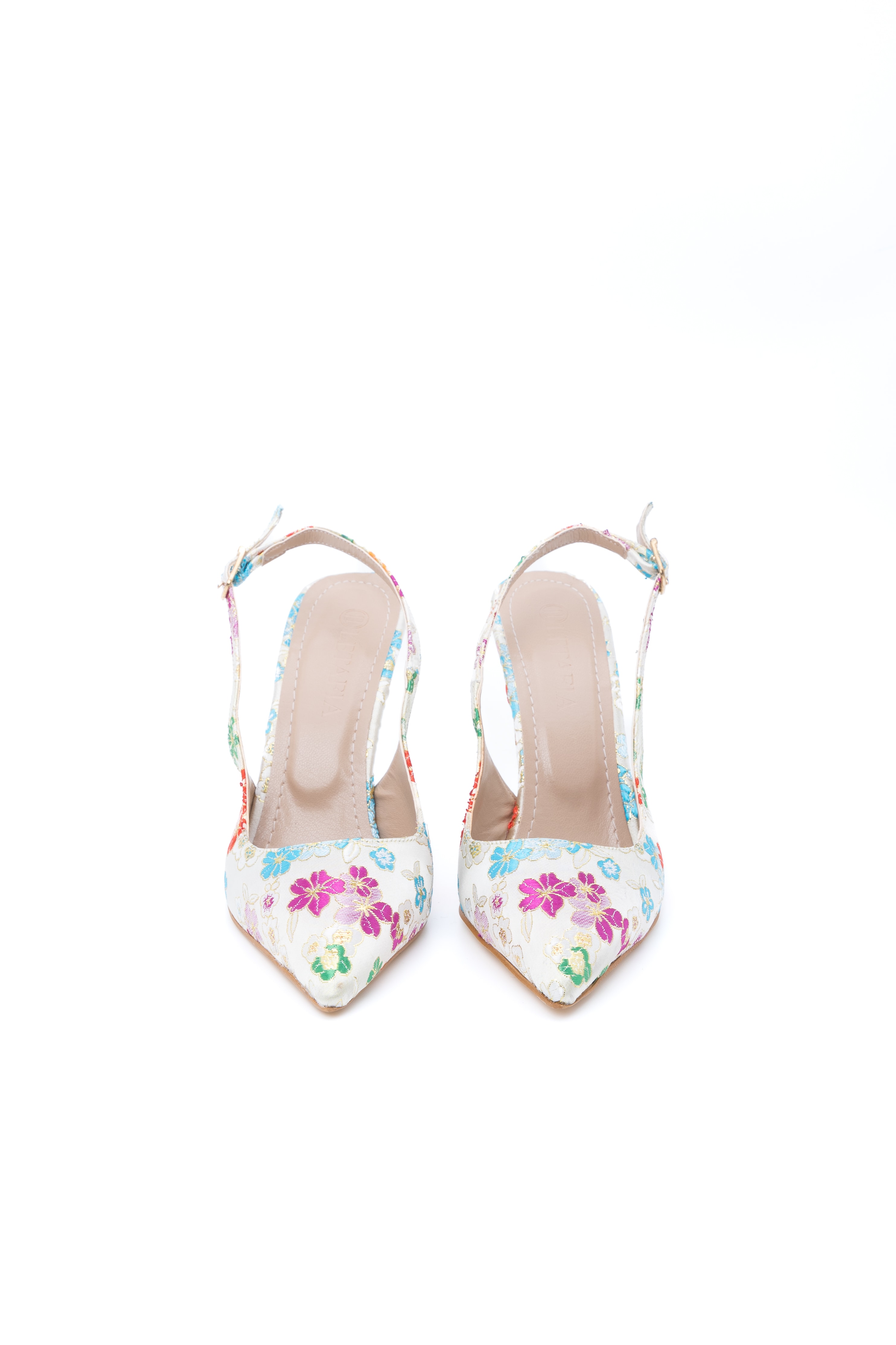 Oliva Çiçek Desenli Gold Topuklu Ayakkabı