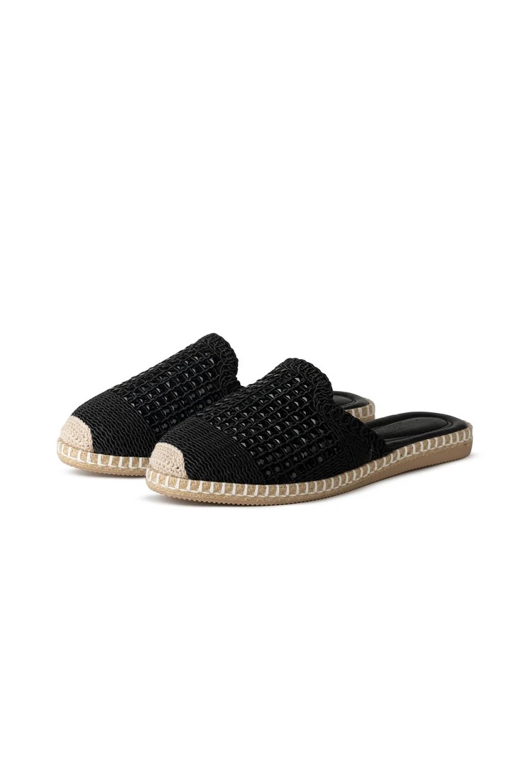 Pera Taşlı Siyah Espadril Terlik