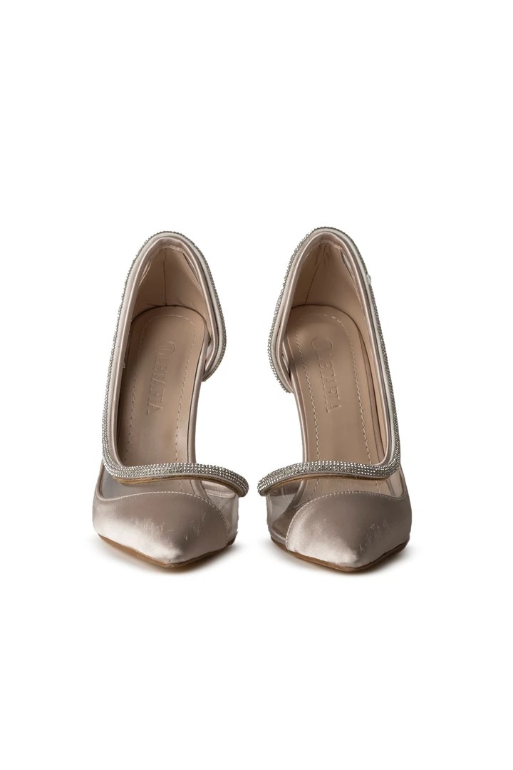 Yan Şeffaf Detaylı Stiletto Bej