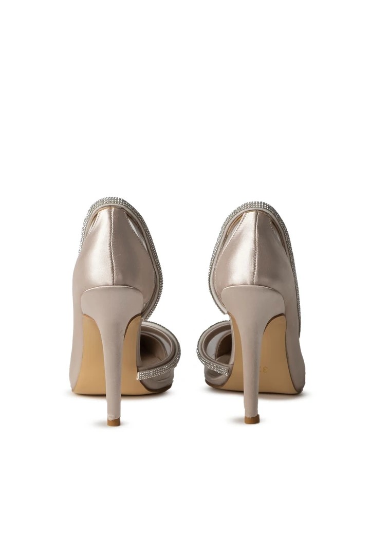 Yan Şeffaf Detaylı Stiletto Bej