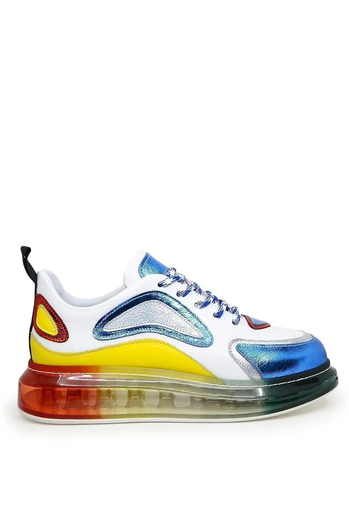Lucca Hakiki Deri Air Tabanlı Renkli Sneaker Beyaz