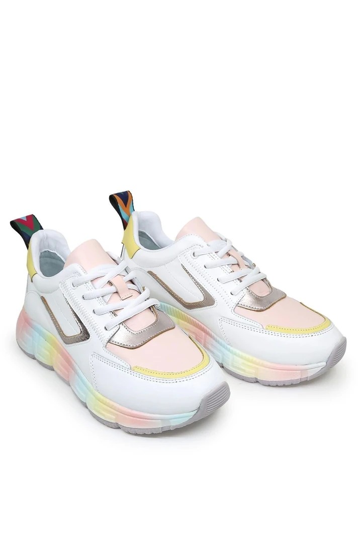 Enna Hakiki Deri Pudra Detaylı Sneaker Beyaz
