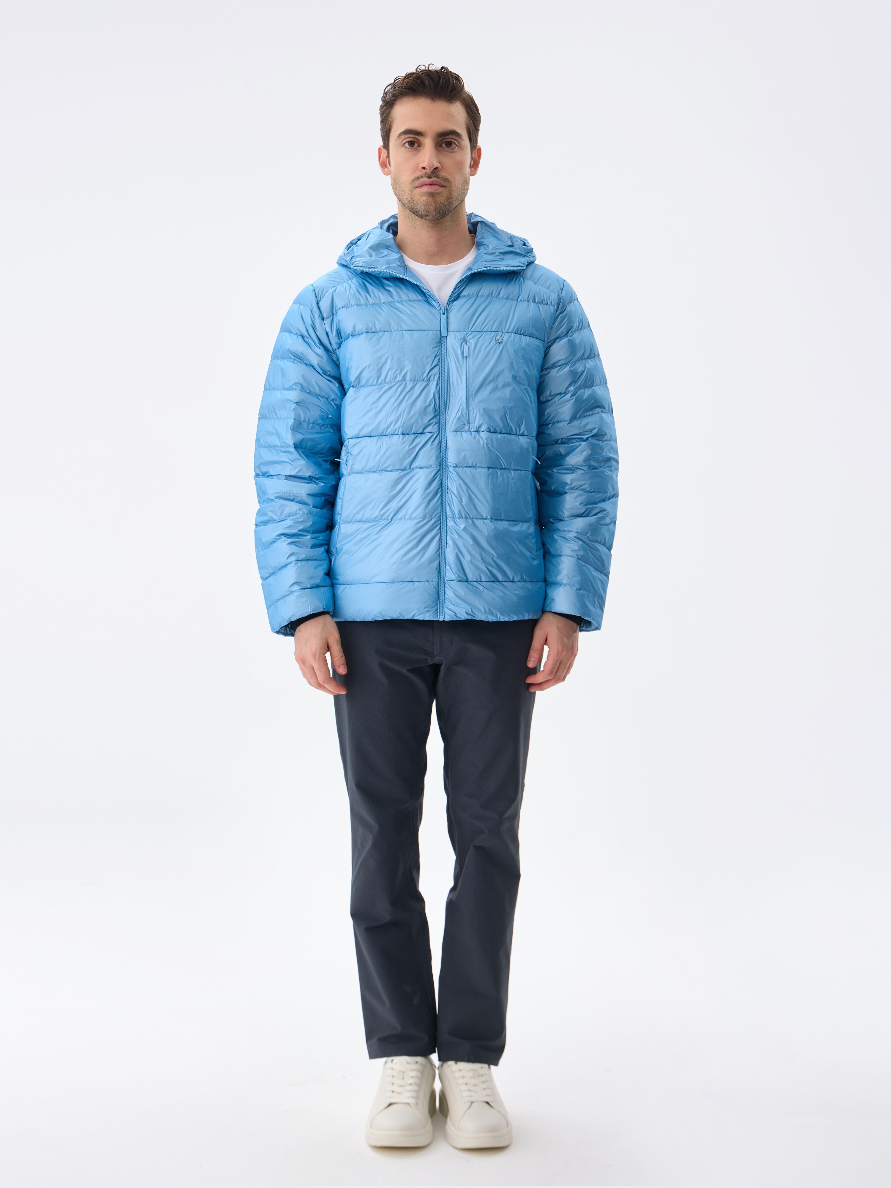 HOODED BOLD DOWN JACKET - AZURE BLUE