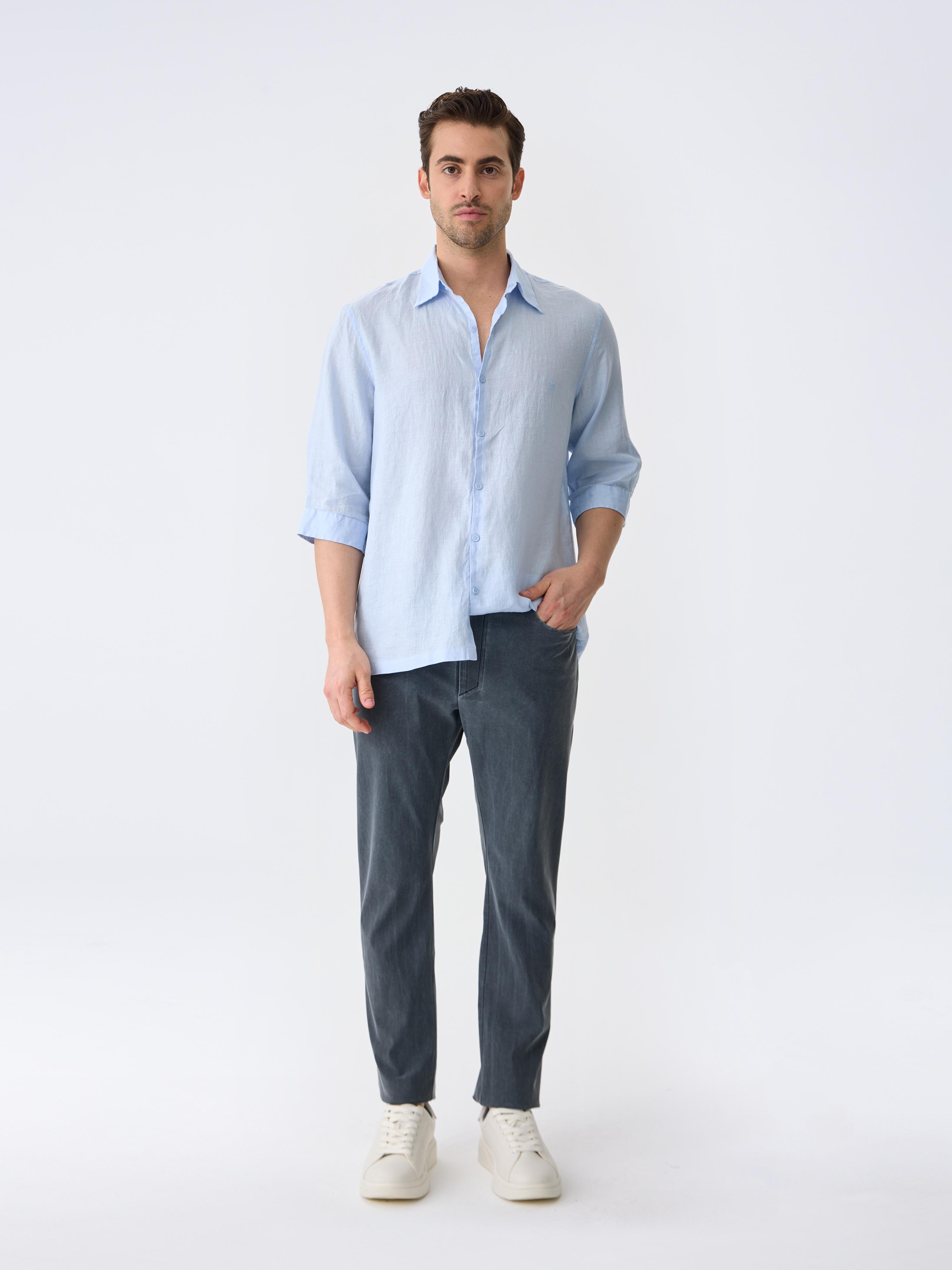 THE LINEN SHIRT 3/4 - PEARL BLUE