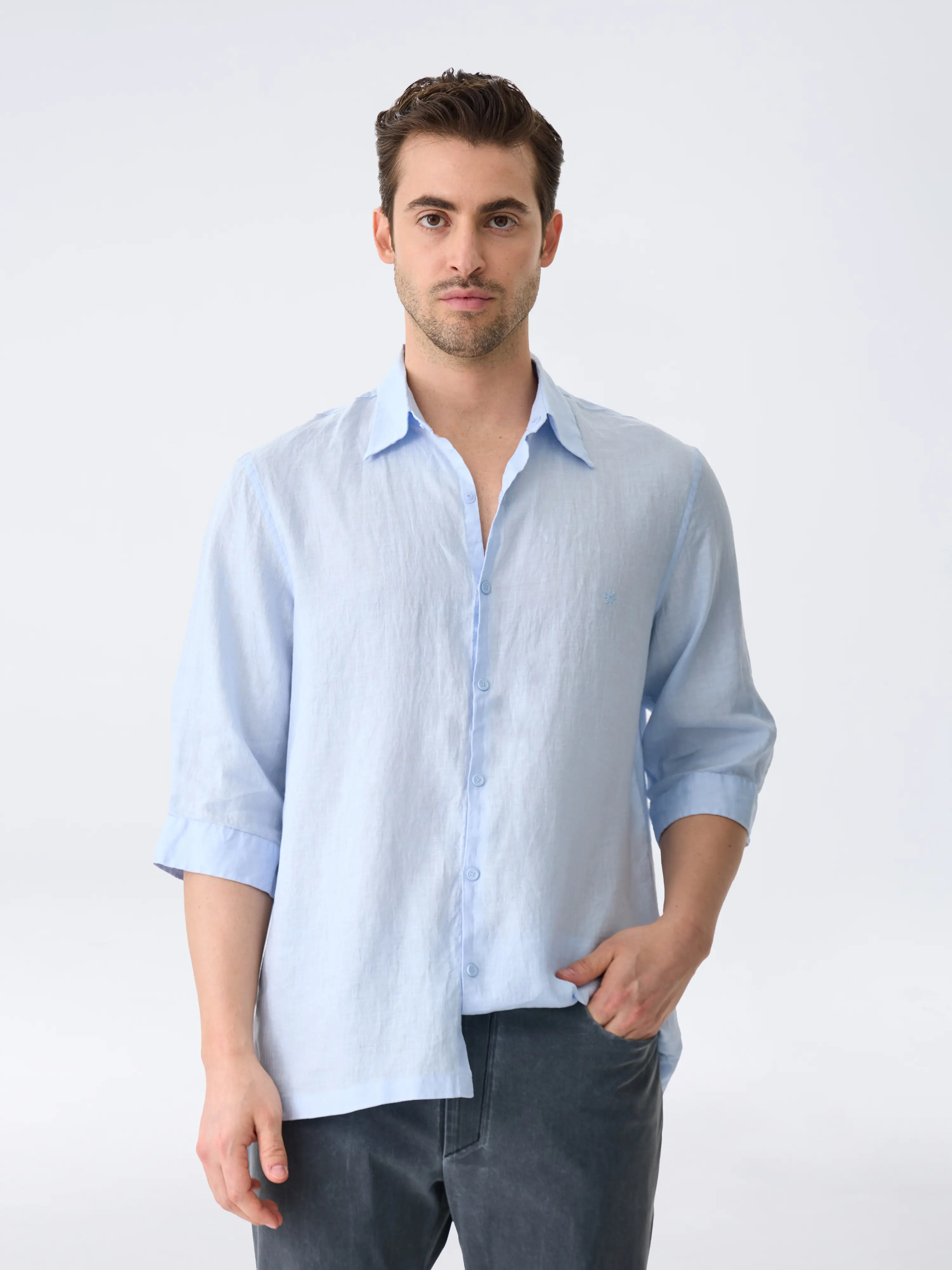 THE LINEN SHIRT 3/4 - PEARL BLUE