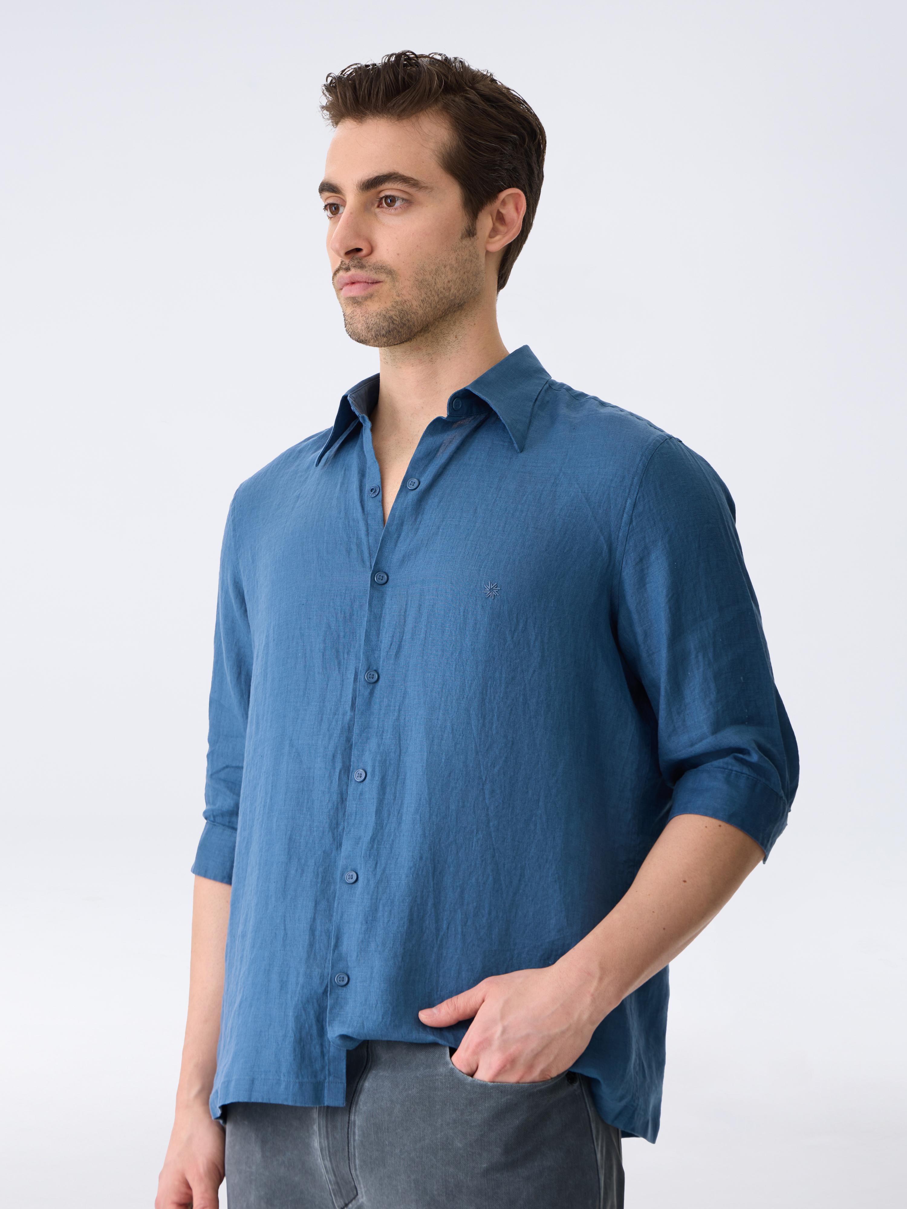 THE LINEN SHIRT 3/4 - AZURE BLUE