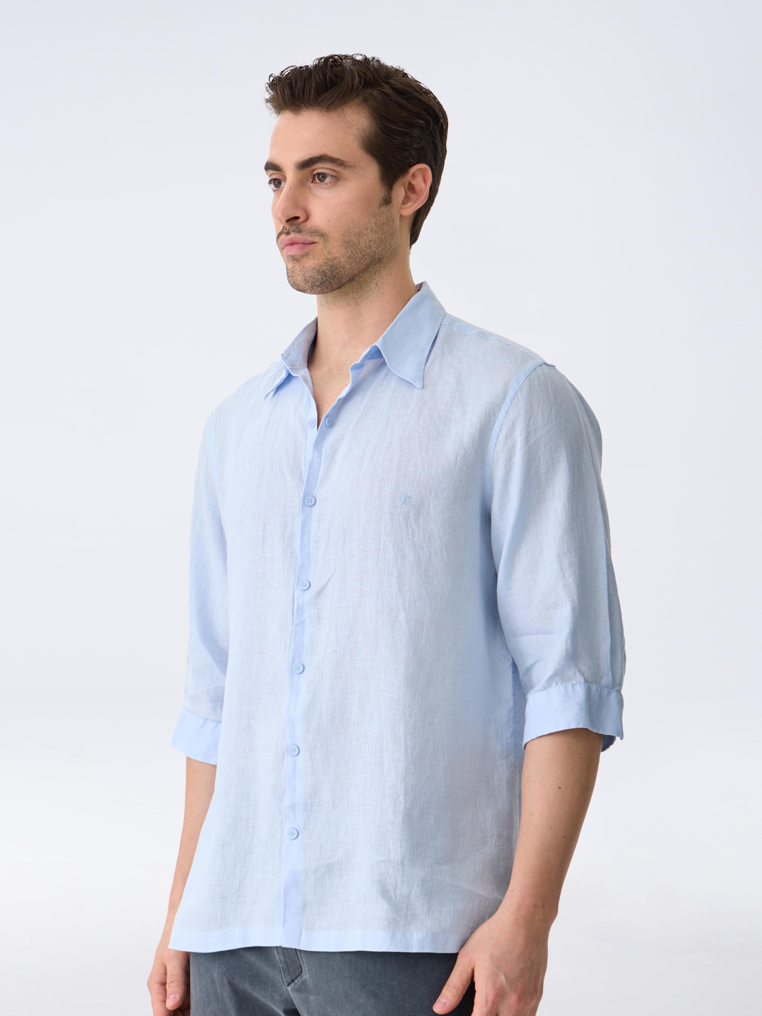 THE LINEN SHIRT 3/4 - PEARL BLUE