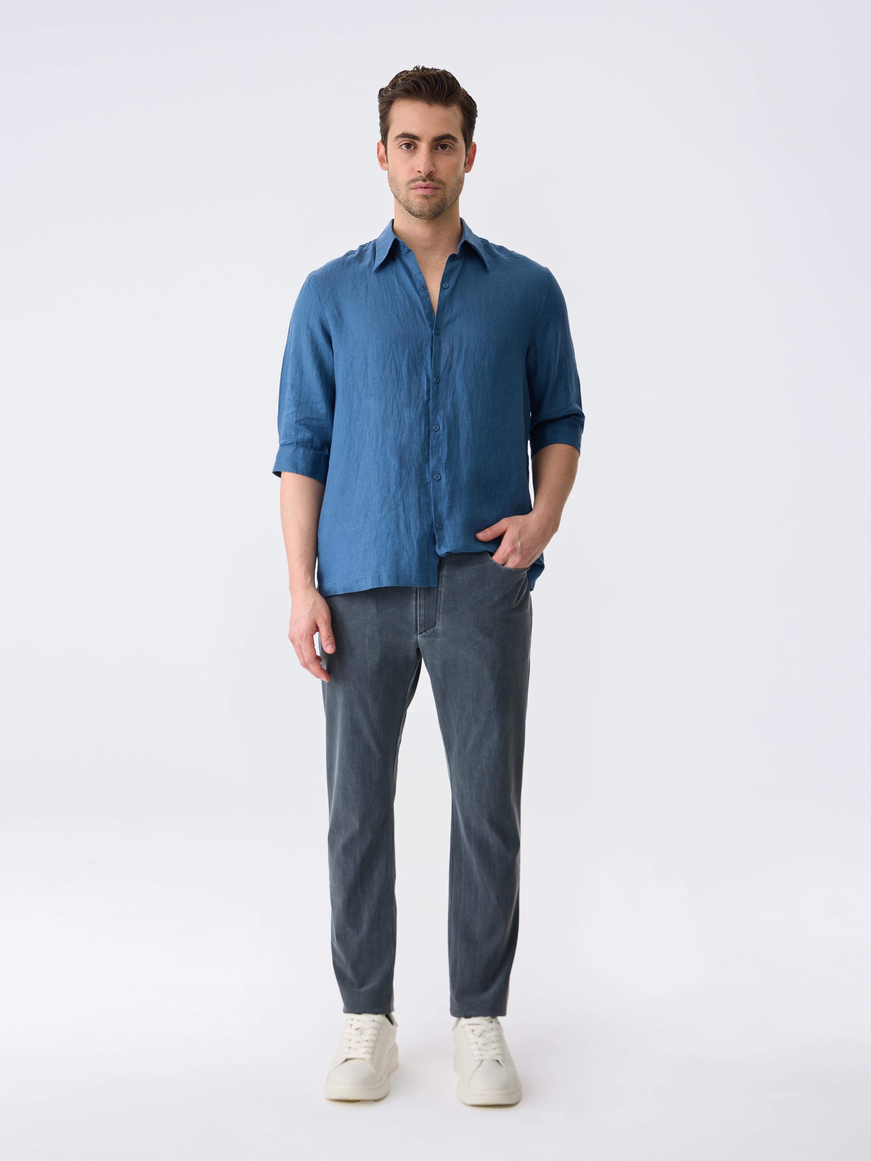 THE LINEN SHIRT 3/4 - AZURE BLUE