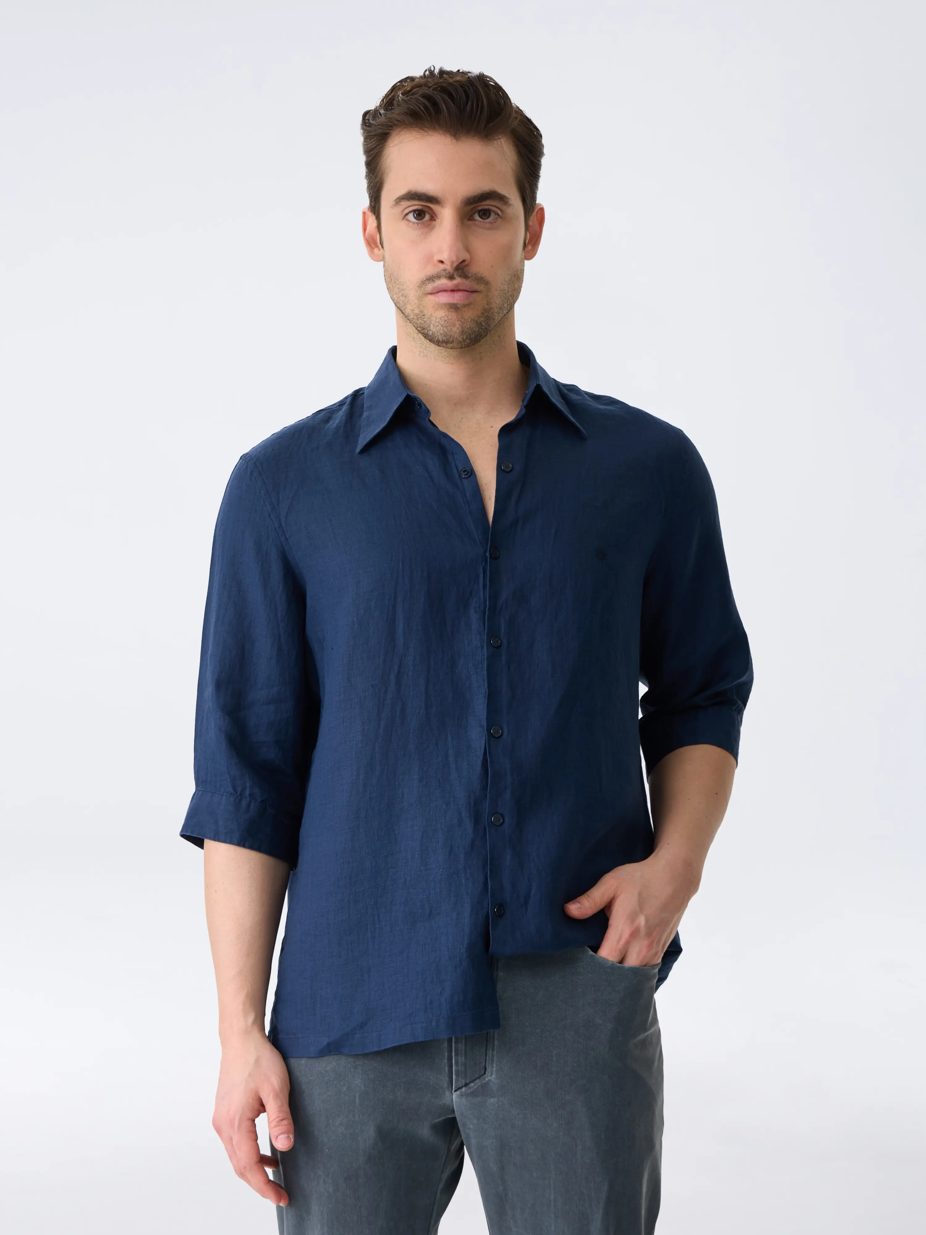 THE LINEN SHIRT 3/4 - NAVY