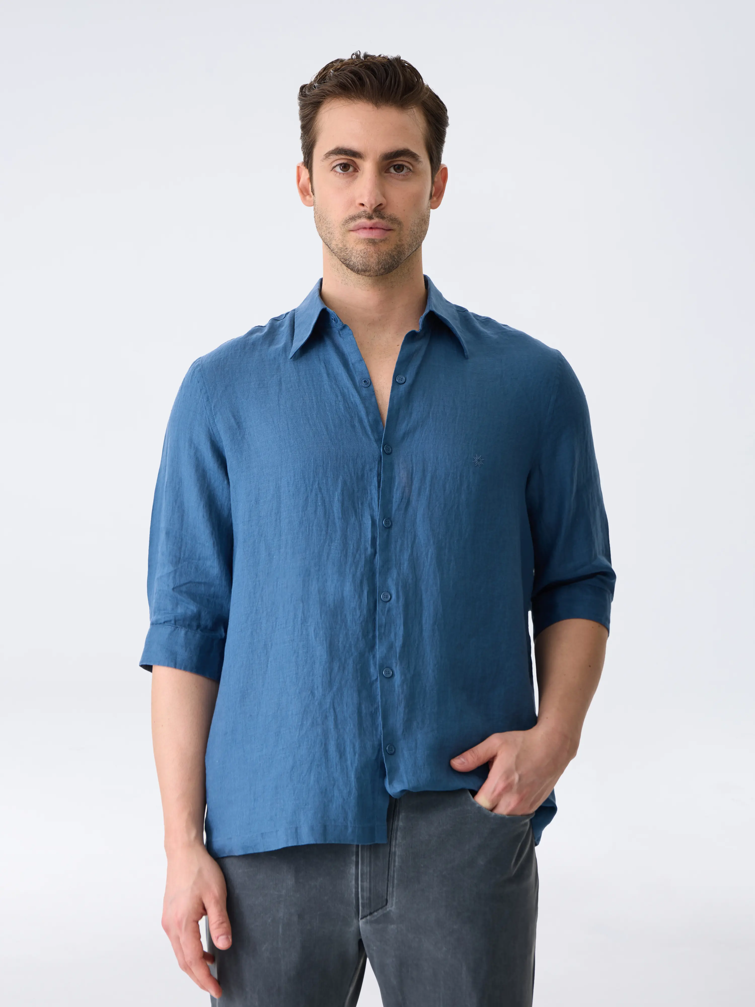 THE LINEN SHIRT 3/4 - AZURE BLUE